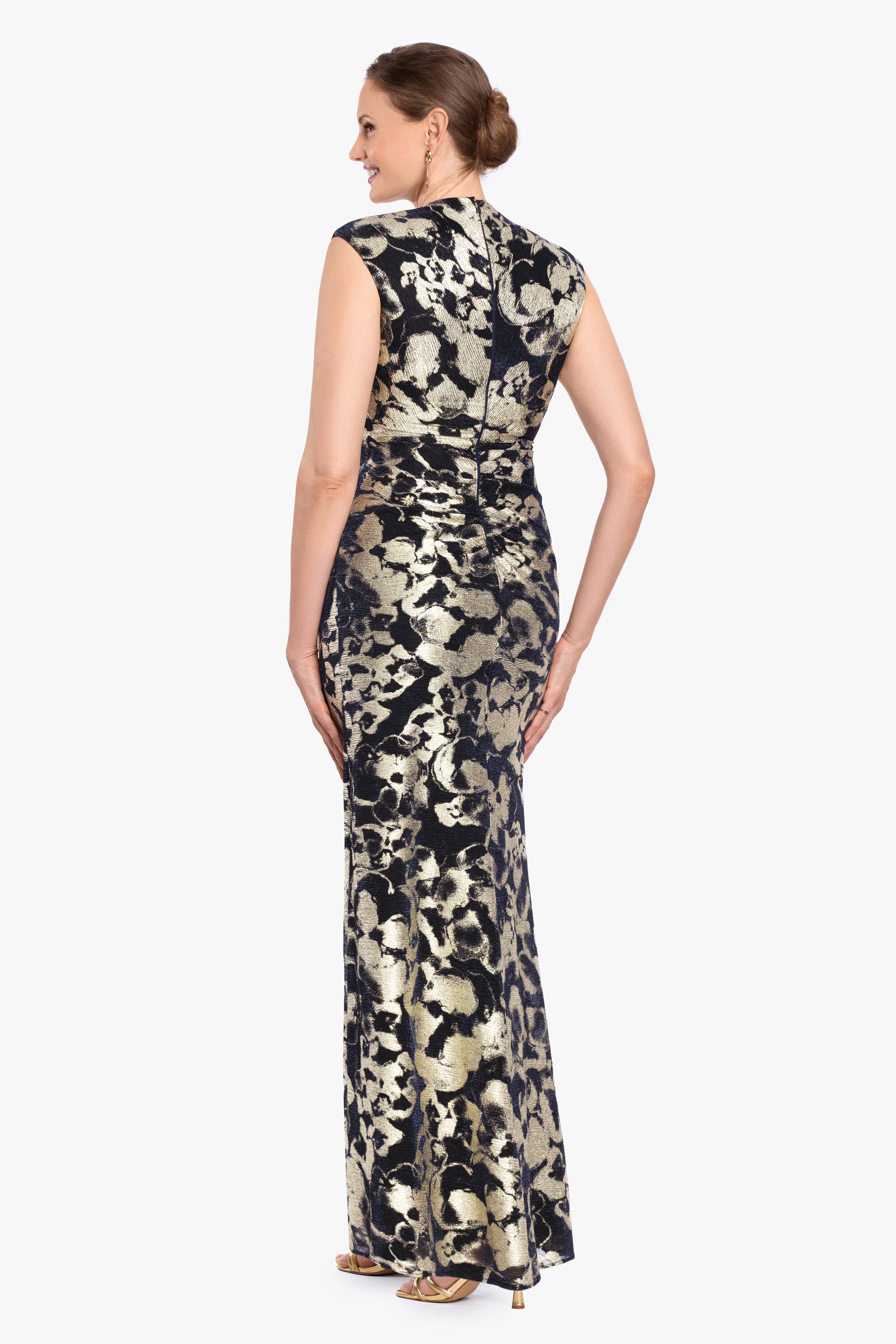 "Cory" Metallic Print Ruched Dress