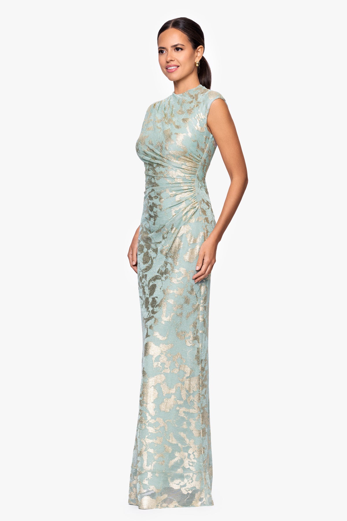 "Cory" Metallic Print Ruched Dress