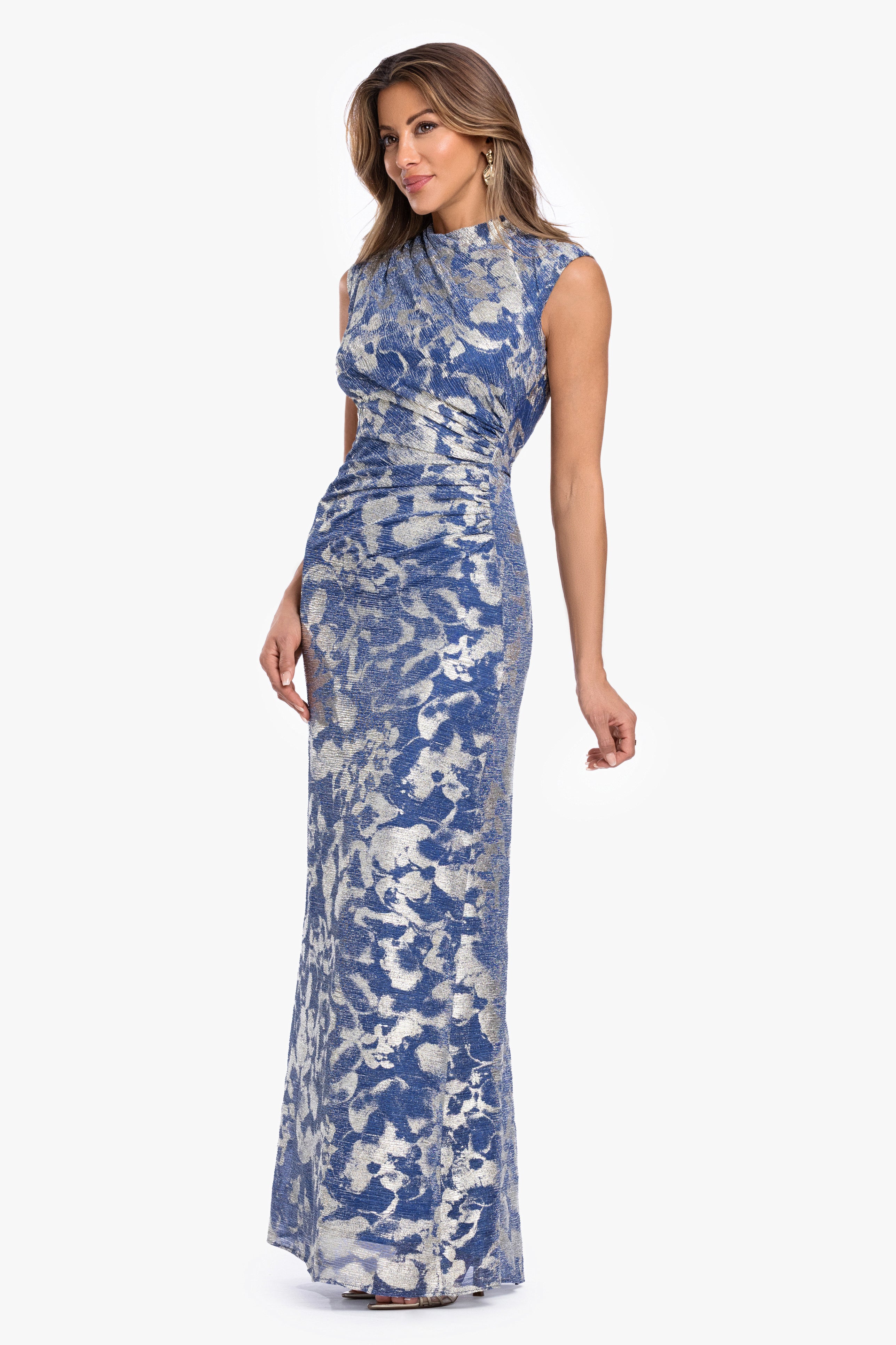 "Cory" Metallic Print Ruched Dress