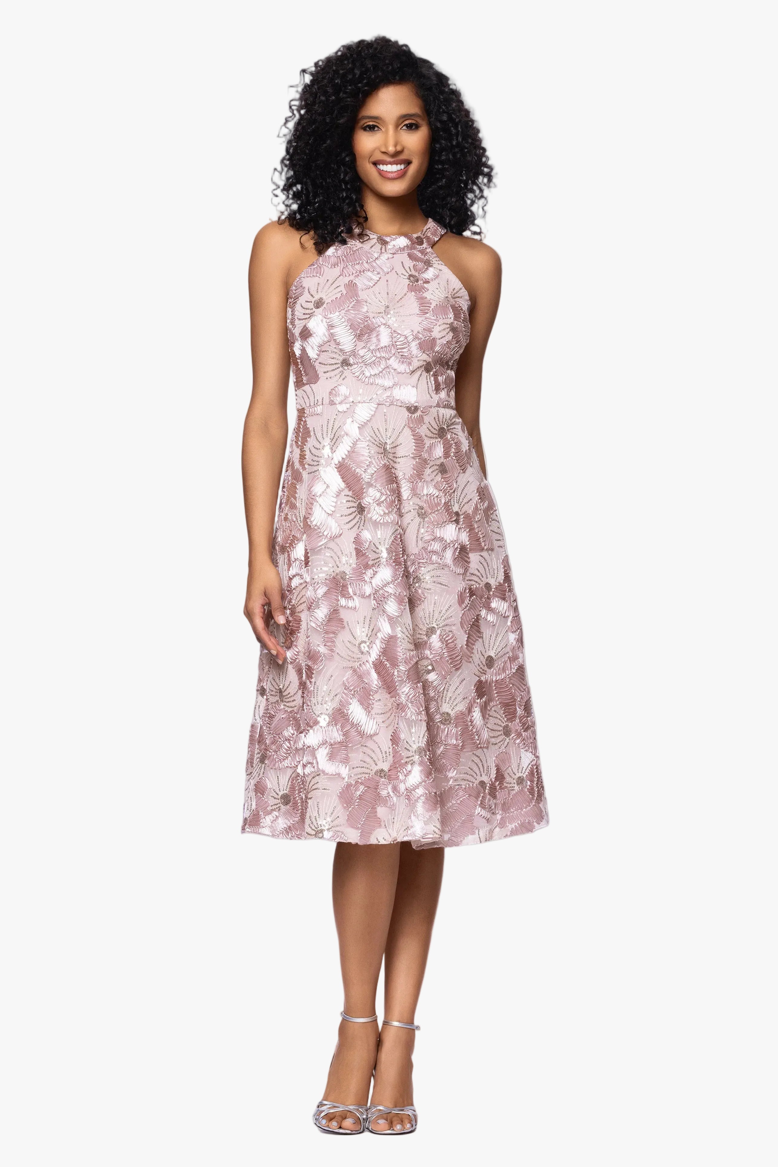 Petite "Piper" Soutache and Sequin Sleeveless Knee Length Dress