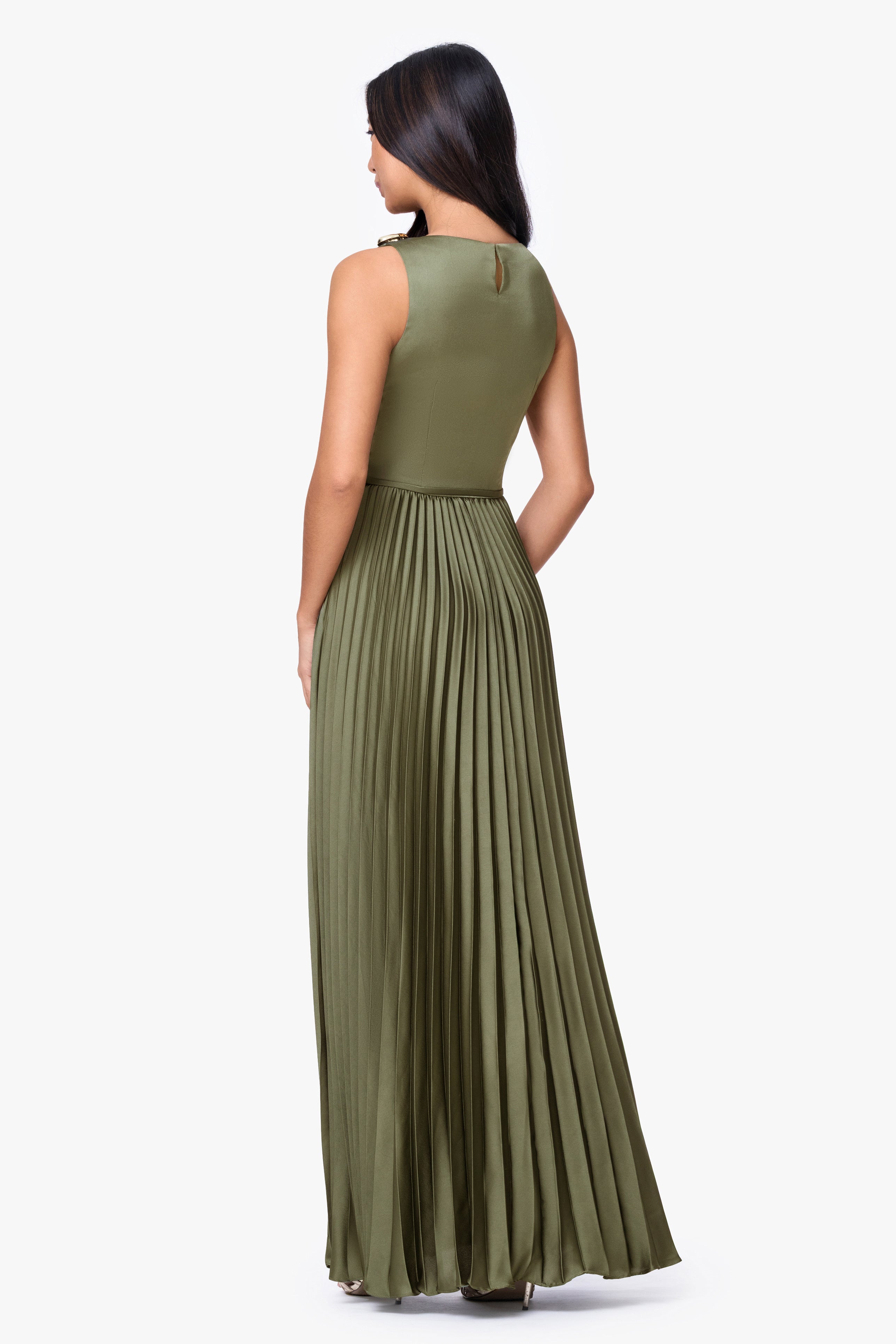 "Brielle" Satin Pleated Trim Dress