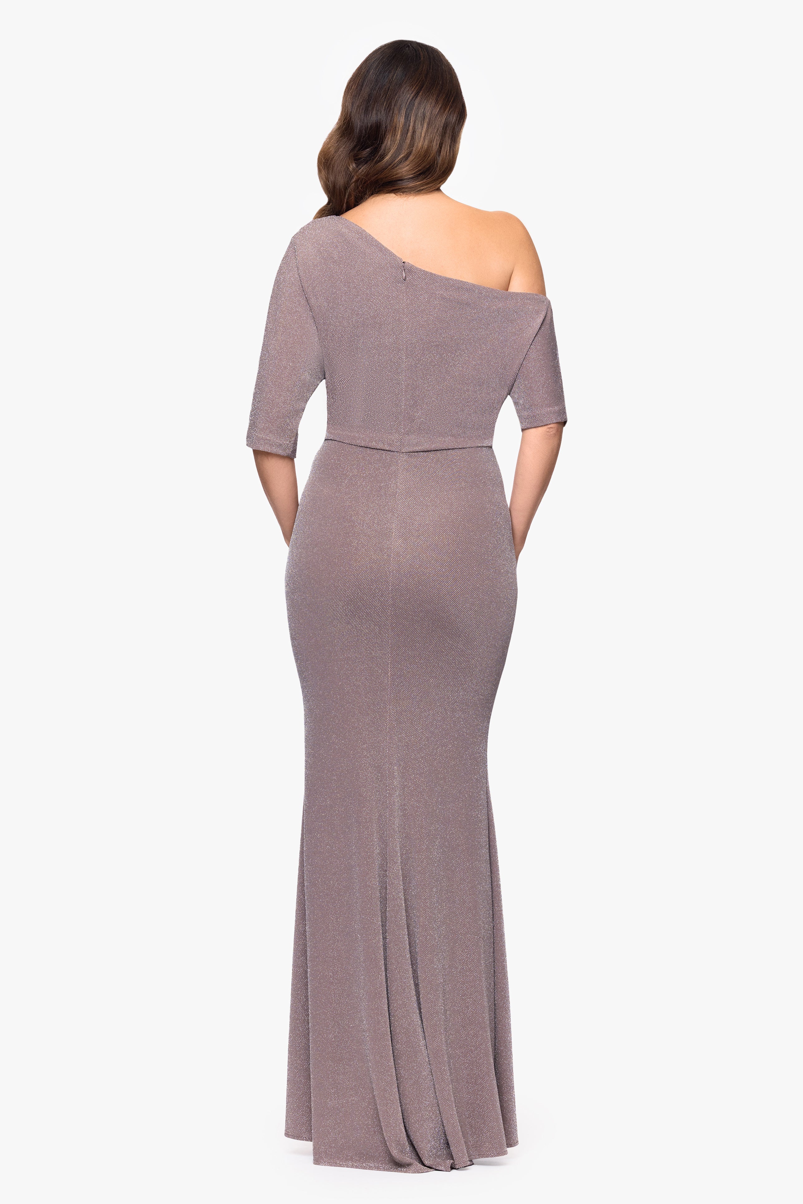 "Trina" Metallic Knit Drop Shoulder Floor Length Dress