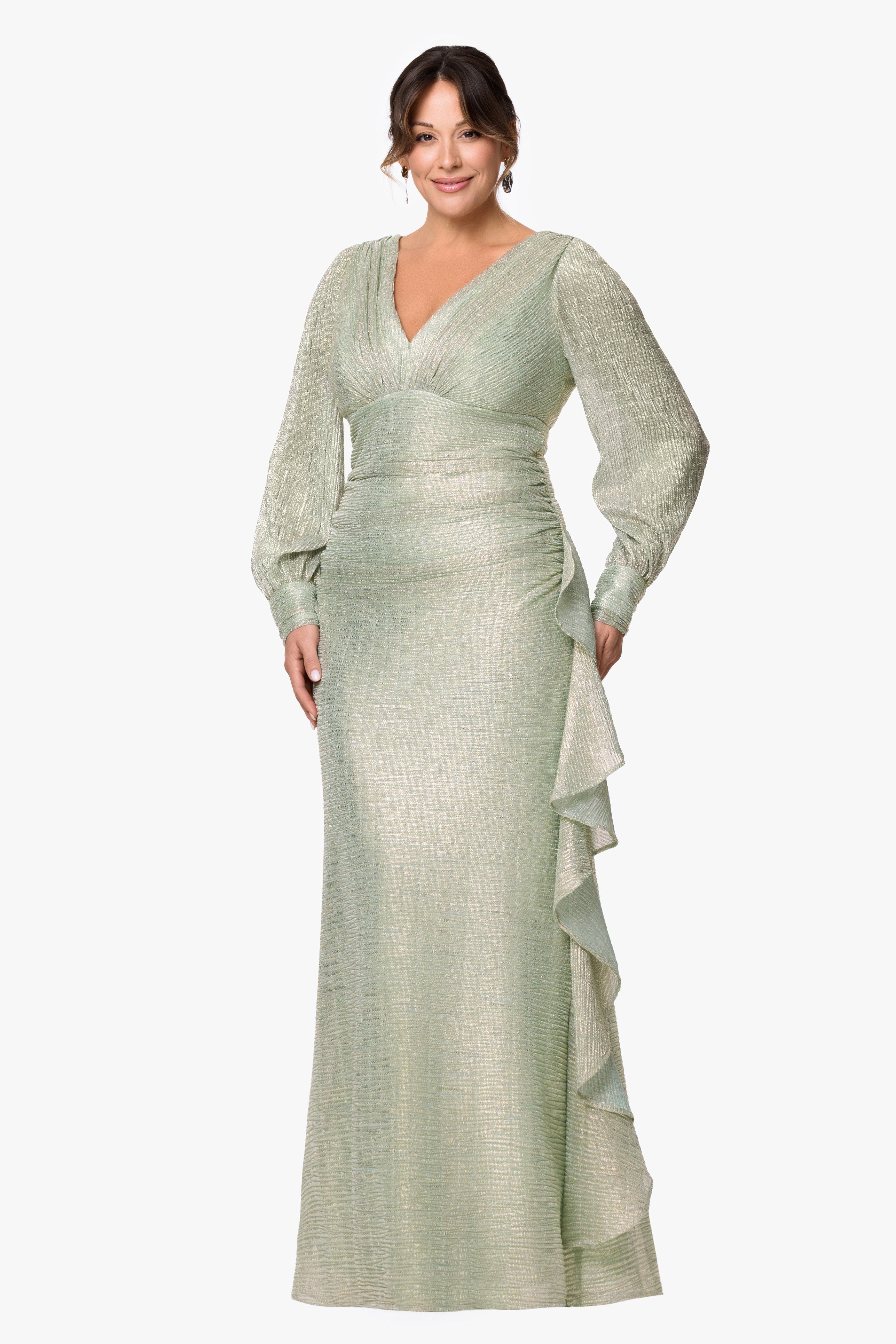 "Nora" Plus Metallic Long Sleeve Dress