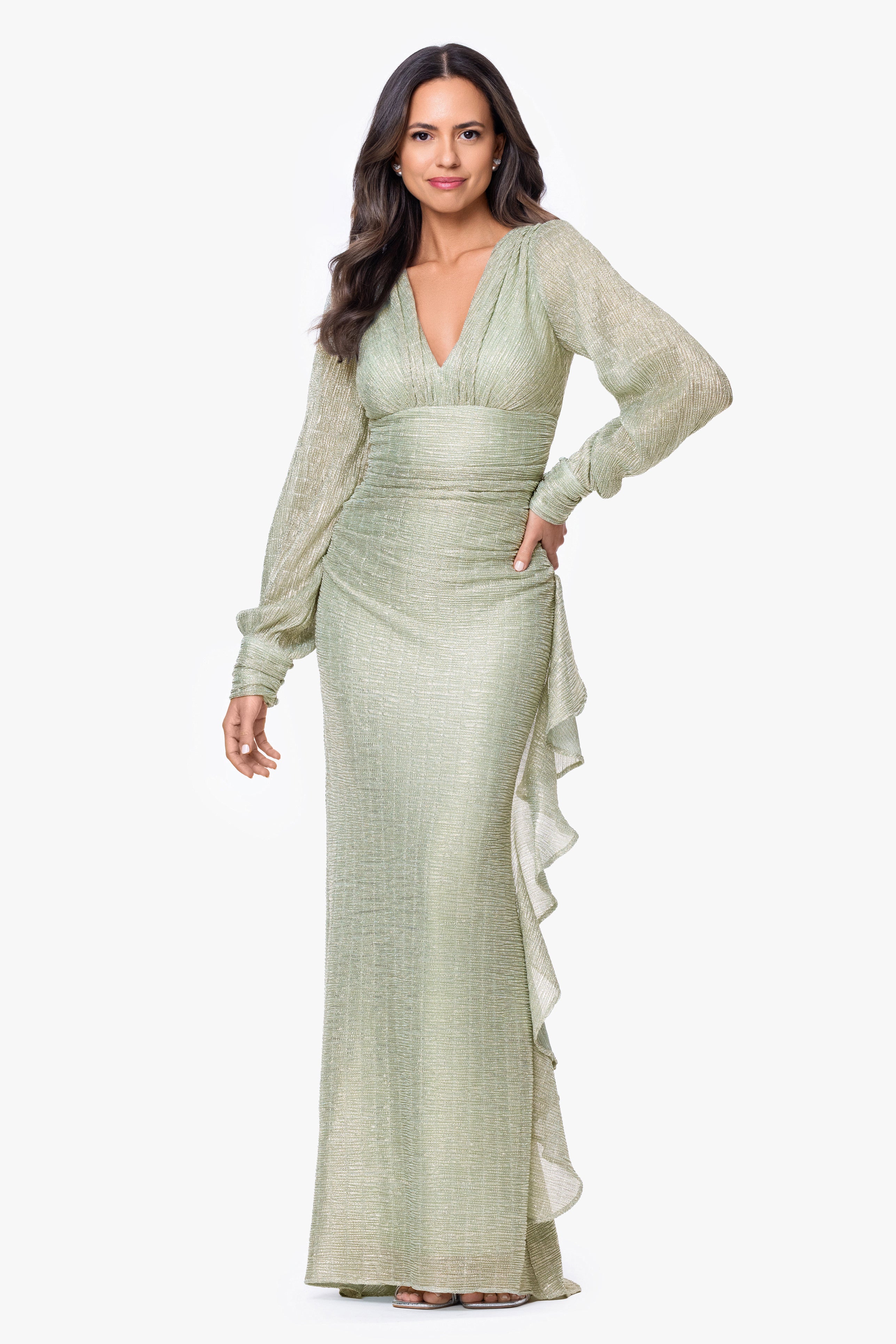 "Nora" Metallic Long Sleeve Dress
