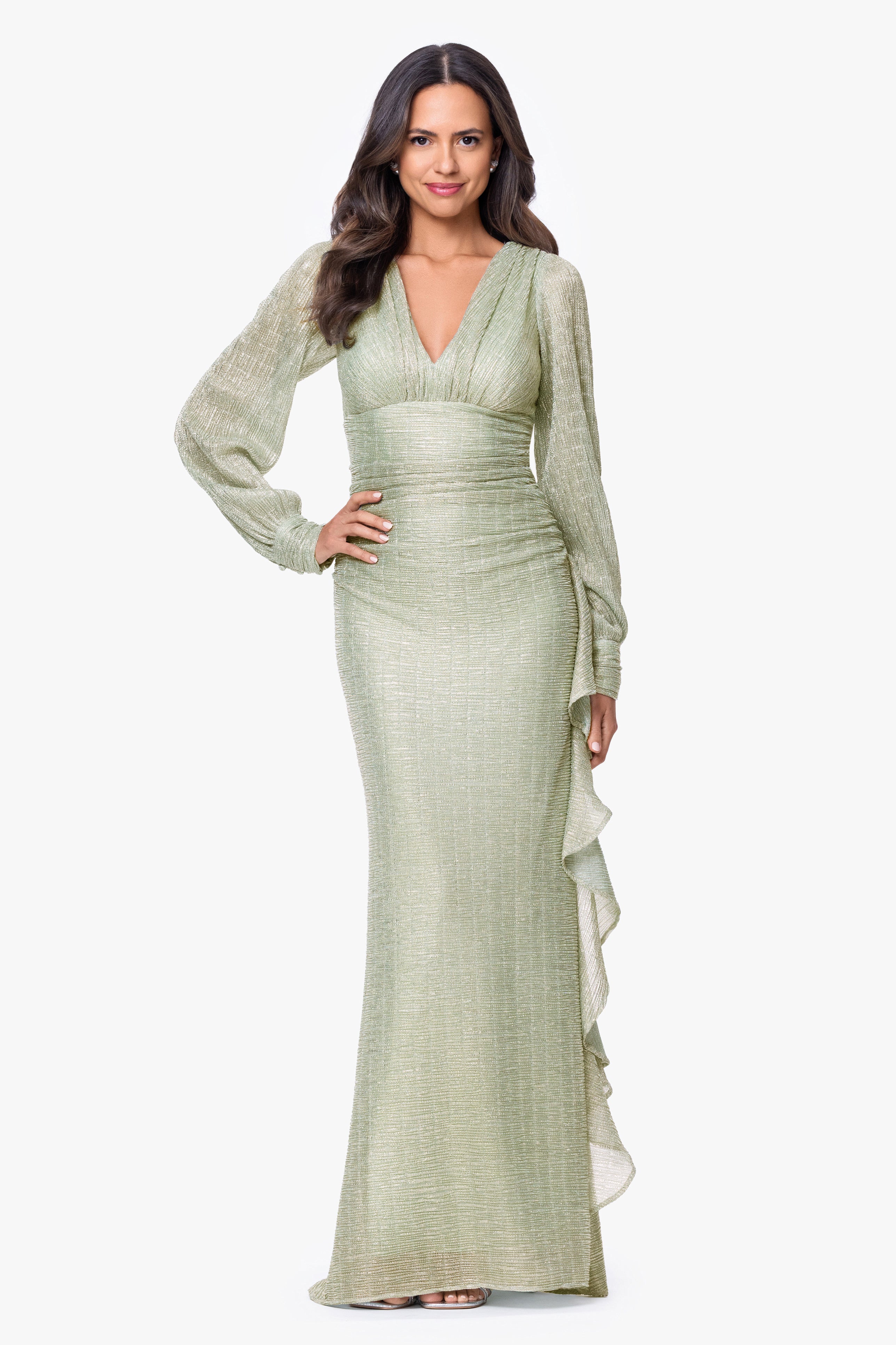 "Nora" Metallic Galaxy Crinkle Long Sleeve Dress