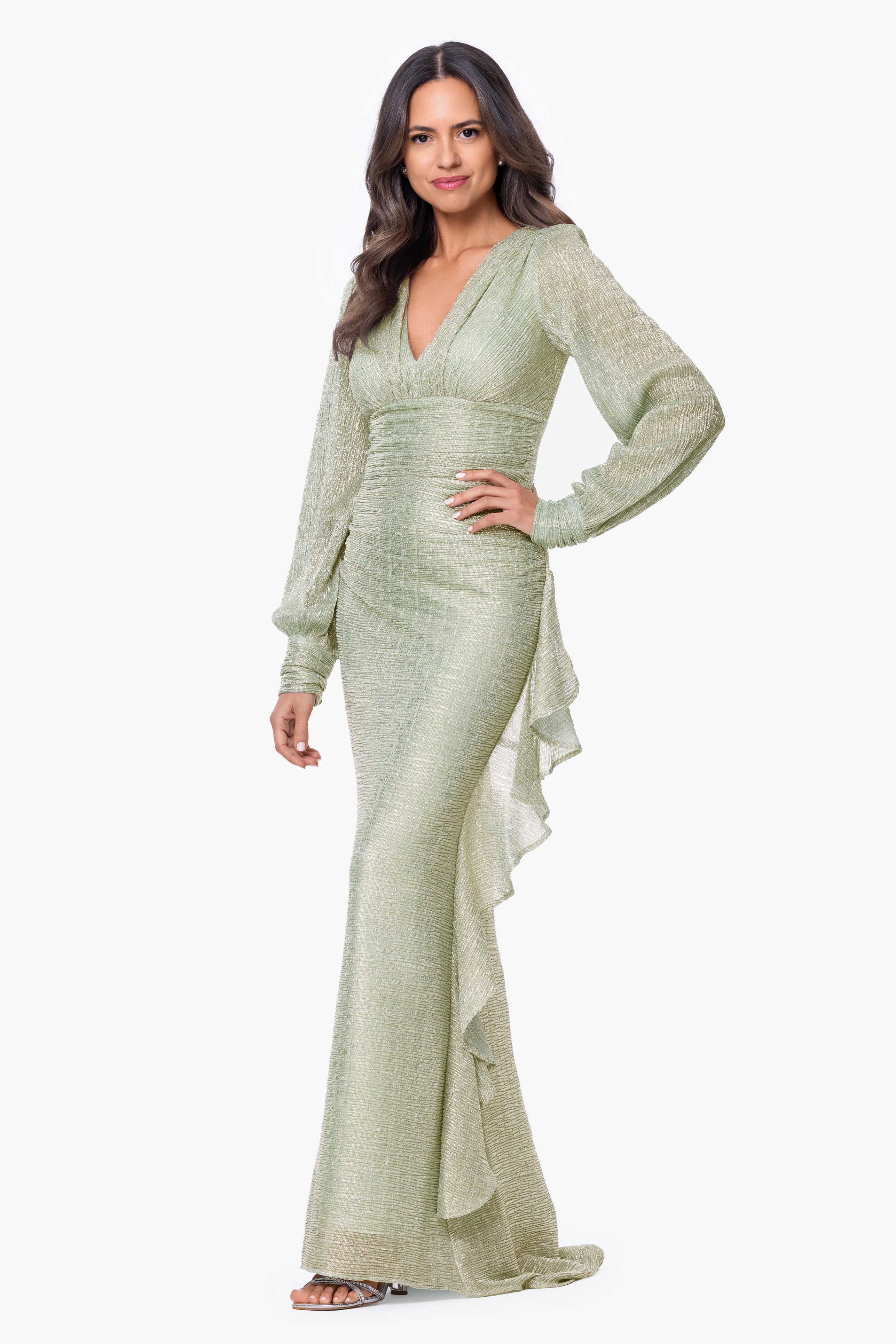 "Nora" Metallic Long Sleeve Dress