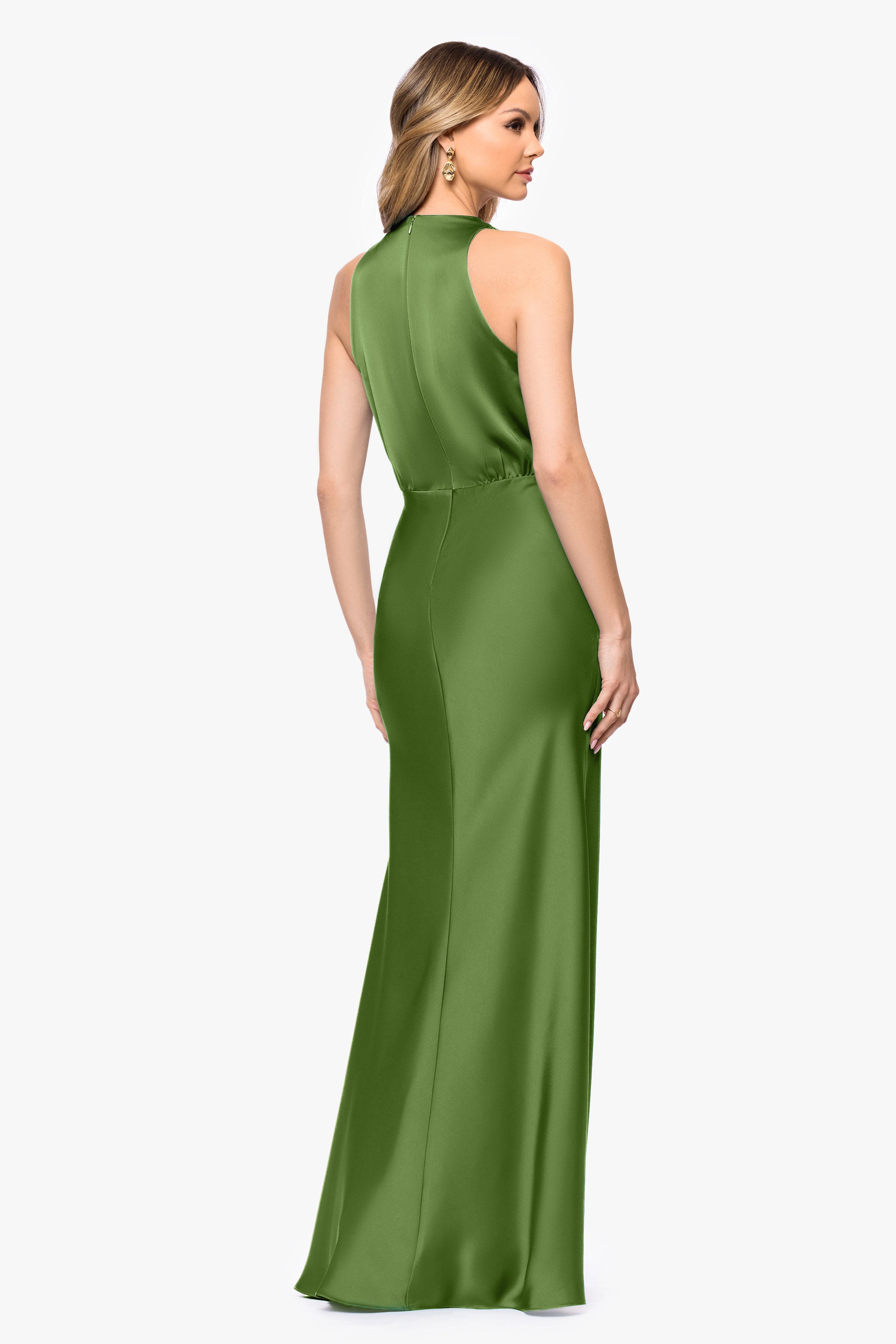 Petite "Zoella" Satin V-Neck Floor Length Dress