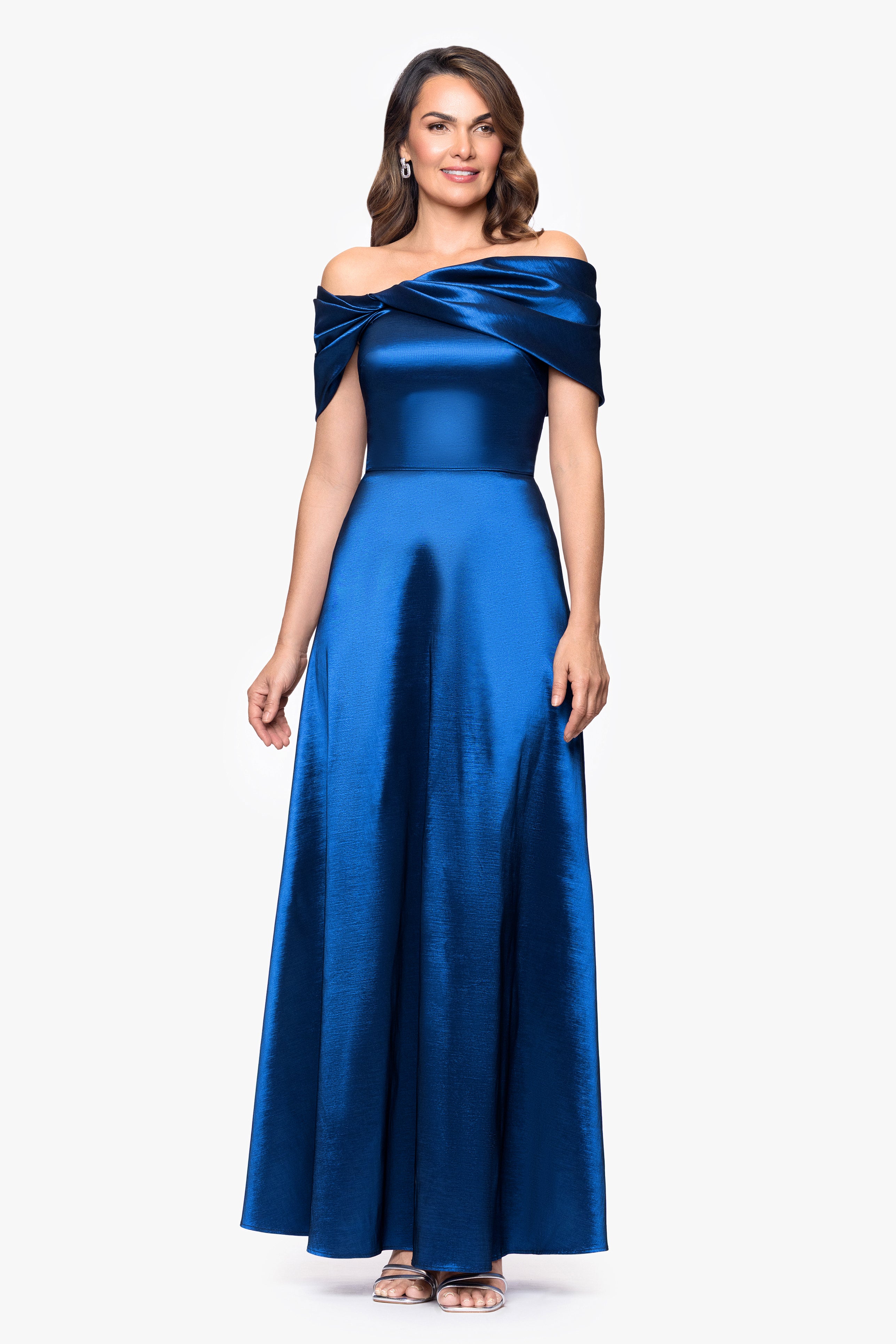 "Mikayla" Taffeta Off the Shoulder Floor Length Dress