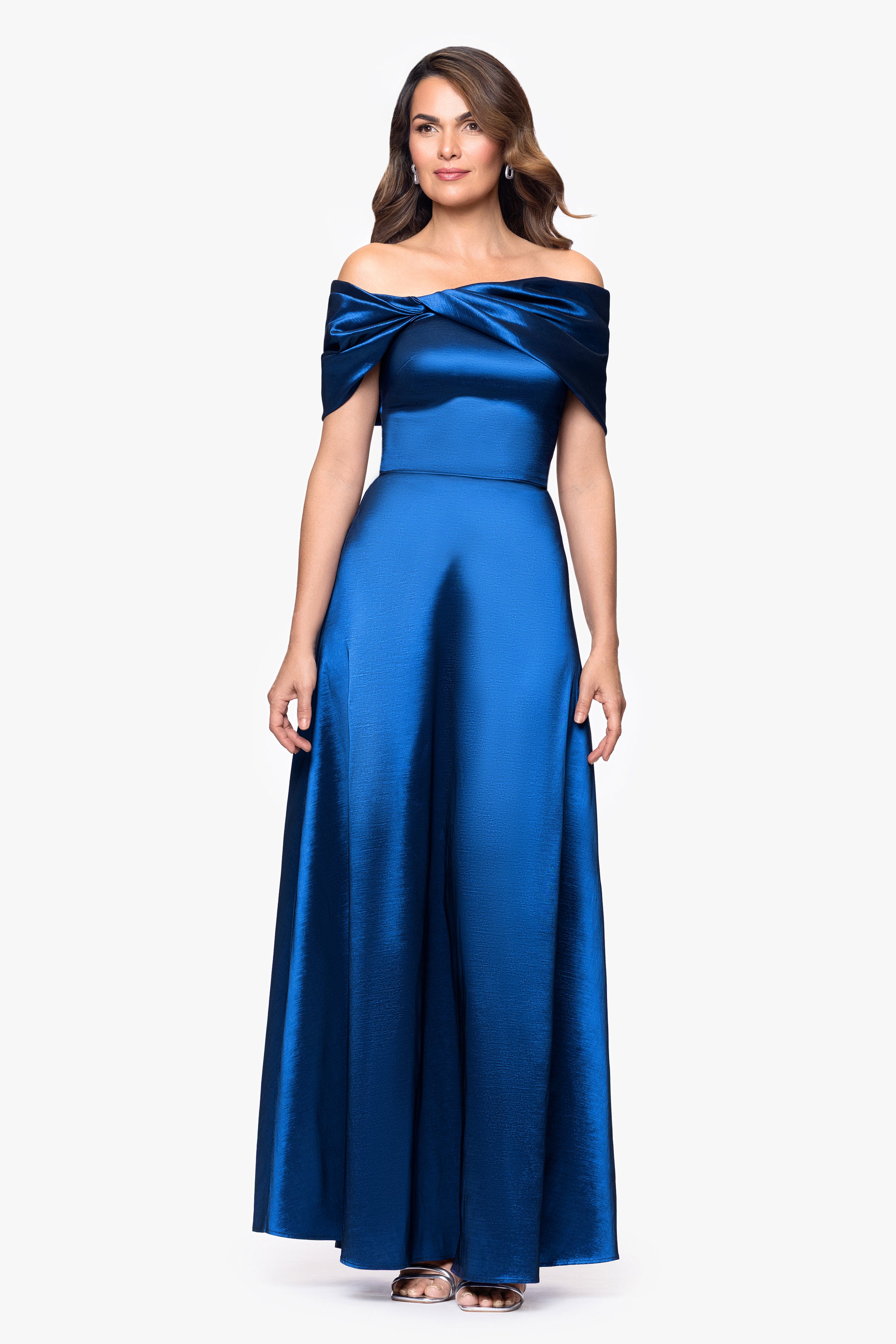 "Mikayla" Taffeta Off the Shoulder Floor Length Dress