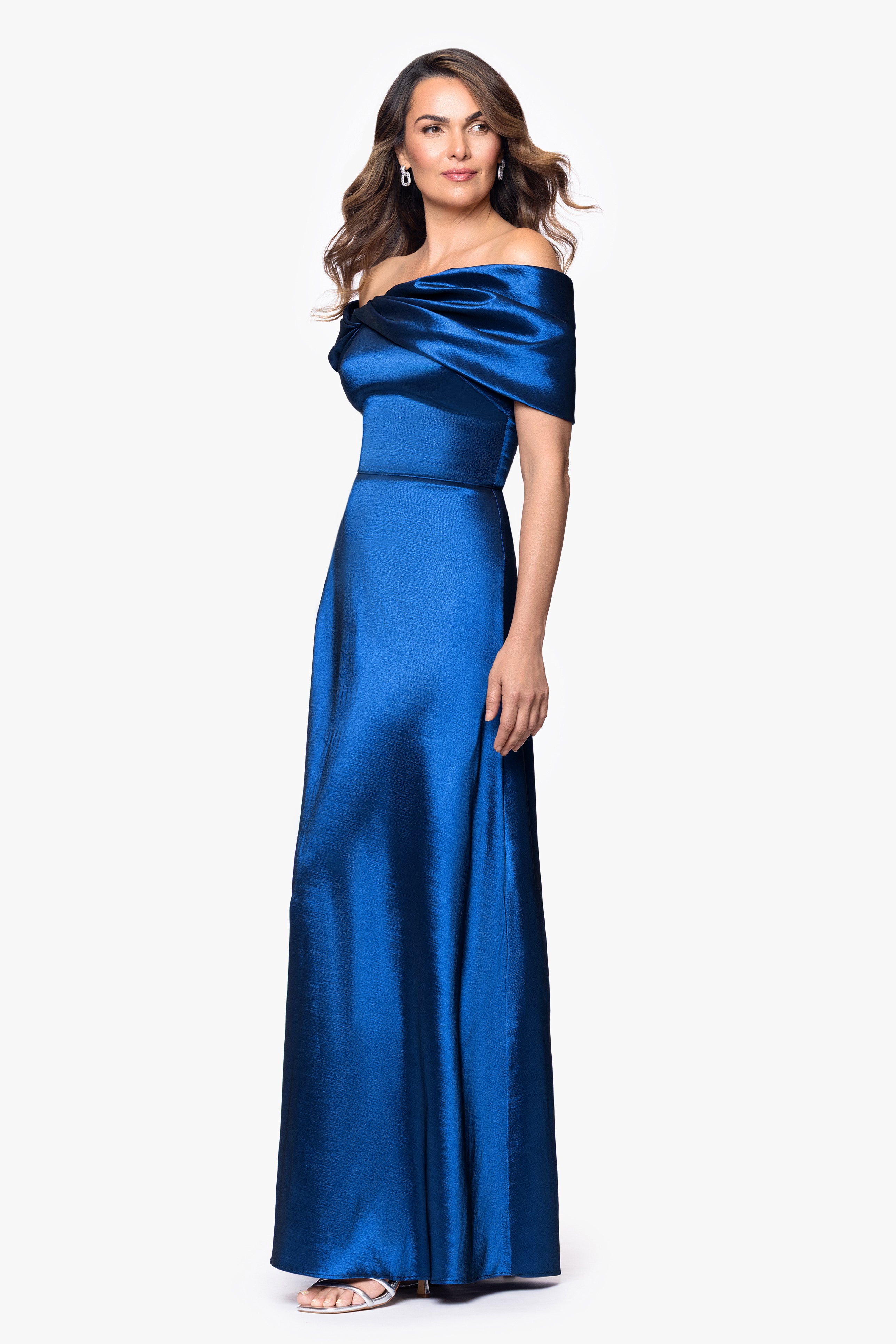 "Mikayla" Taffeta Off the Shoulder Floor Length Dress