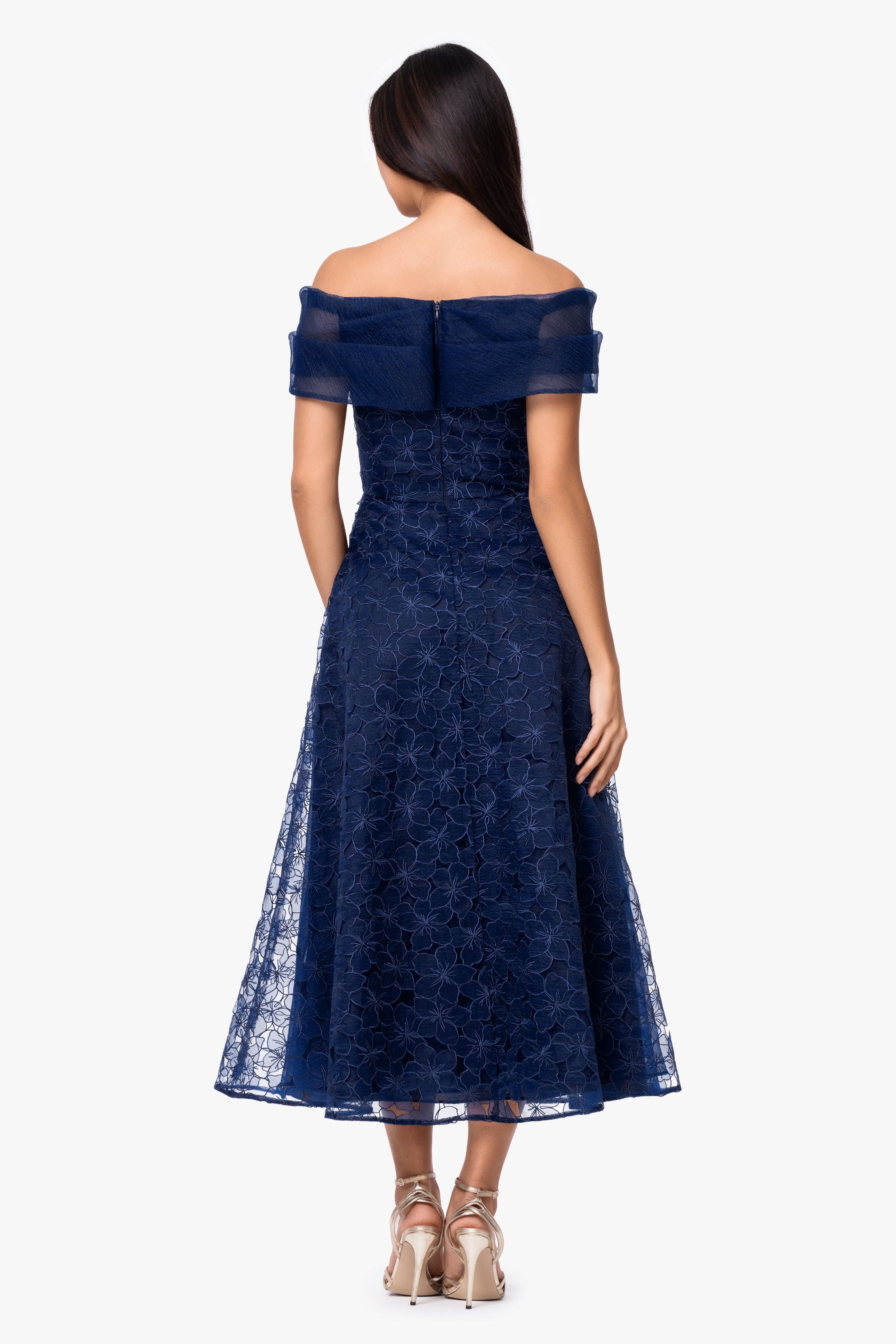 "Tiana" Embellished Gauze Off The Shoulder Midi Gown