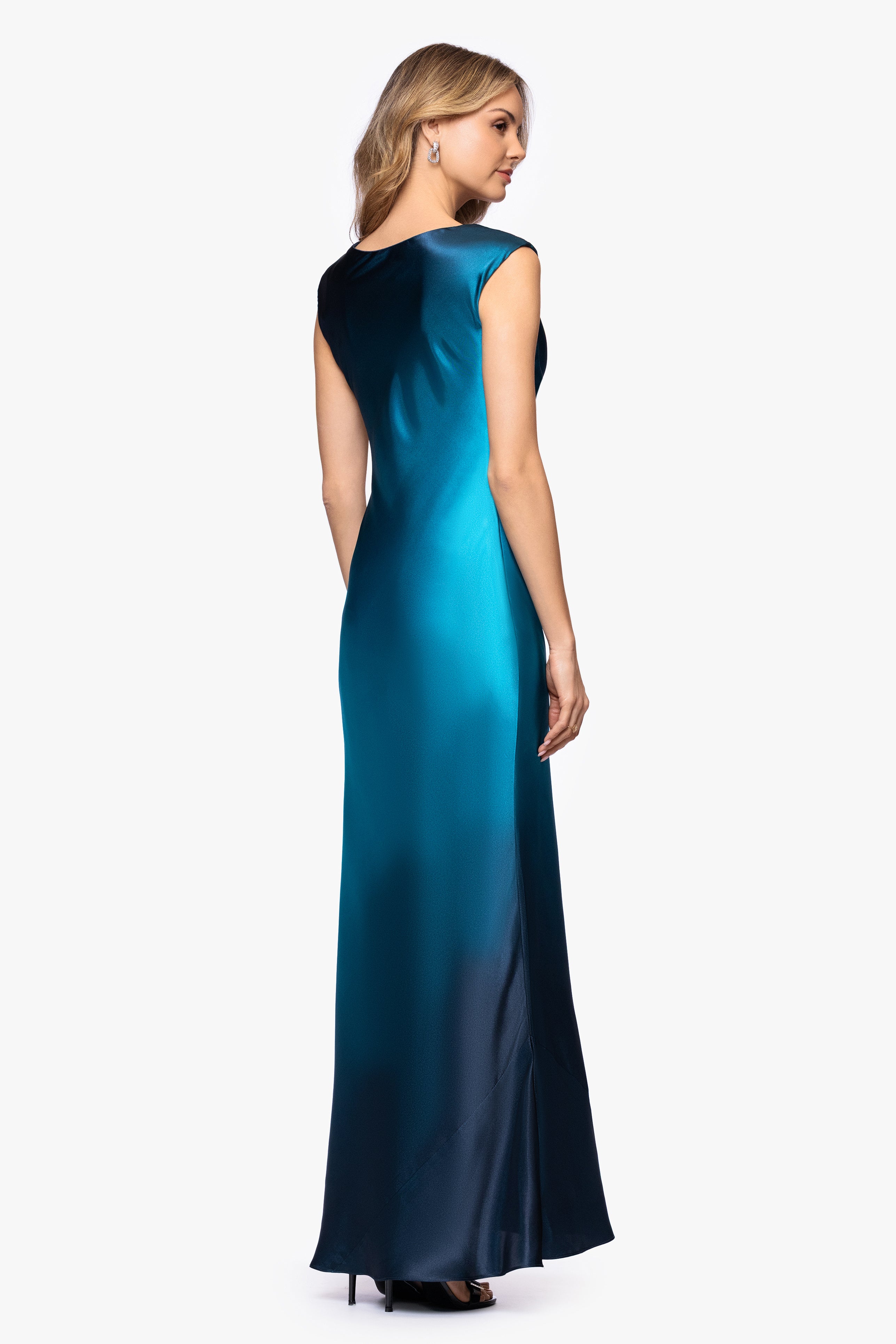 "Annika" Ombre Satin Drape Neck Dress