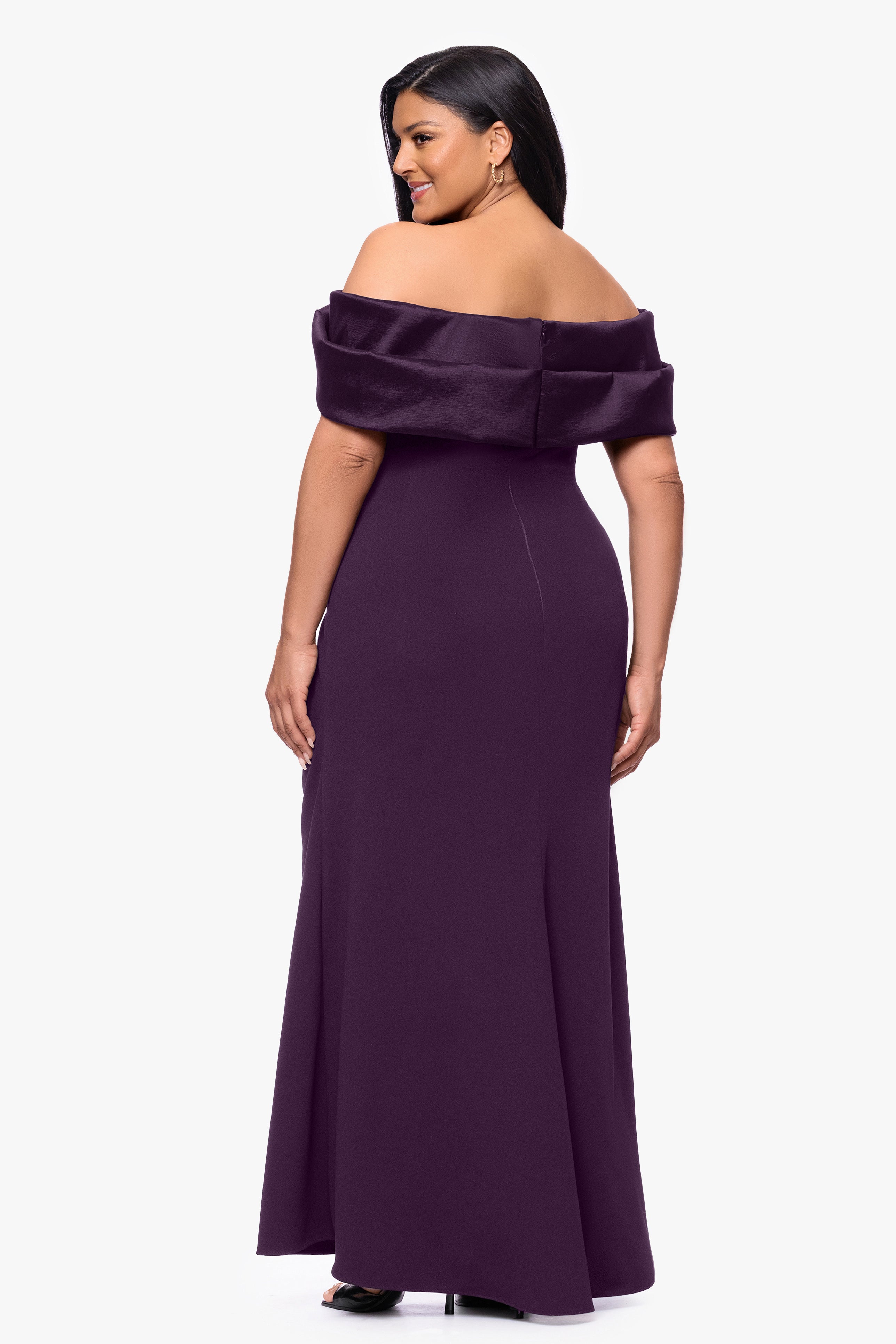 "Monica" Plus Scuba Crepe & Taffeta Trim Ruched Dress