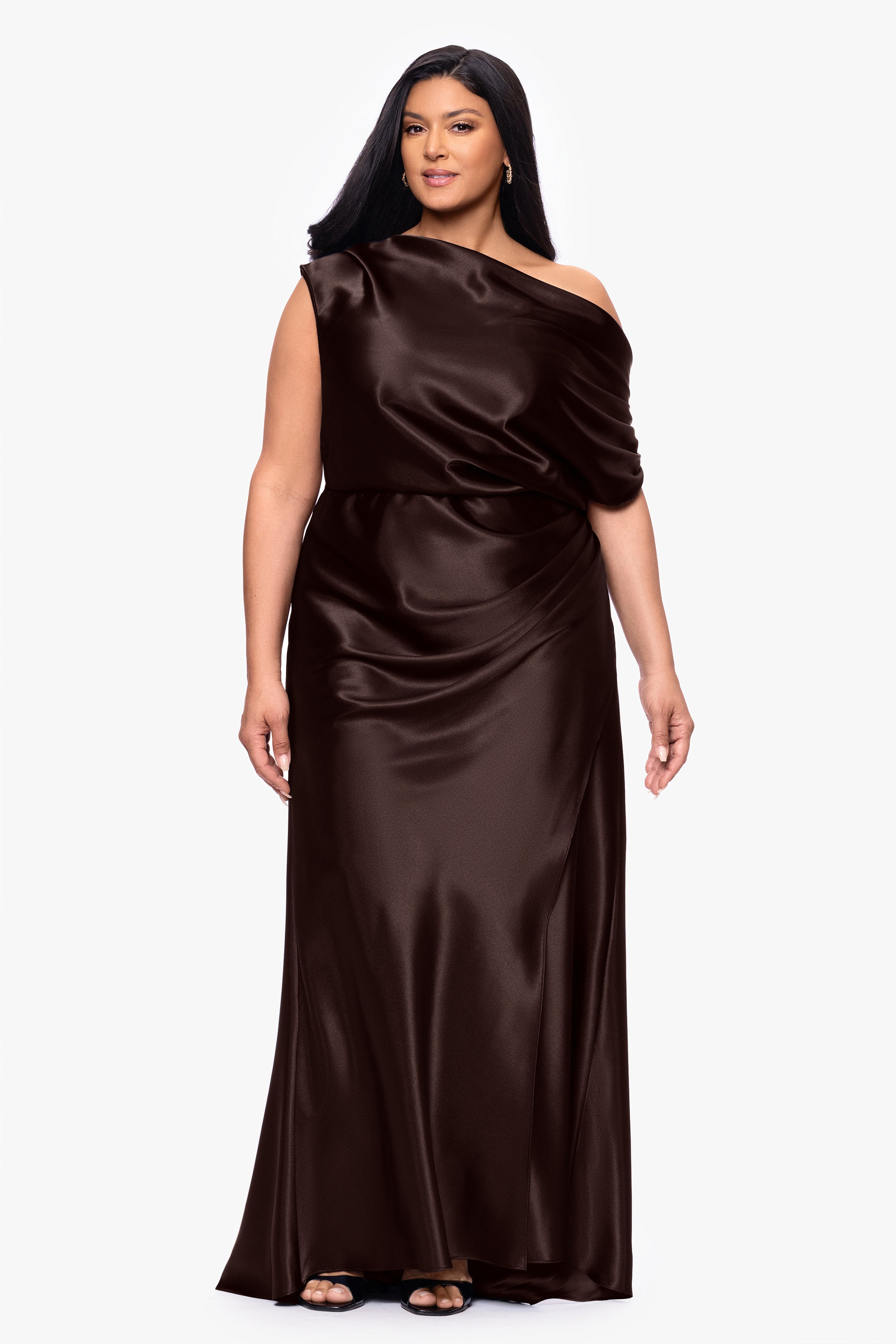 Plus "Sofia" Satin Drop Shoulder Dress