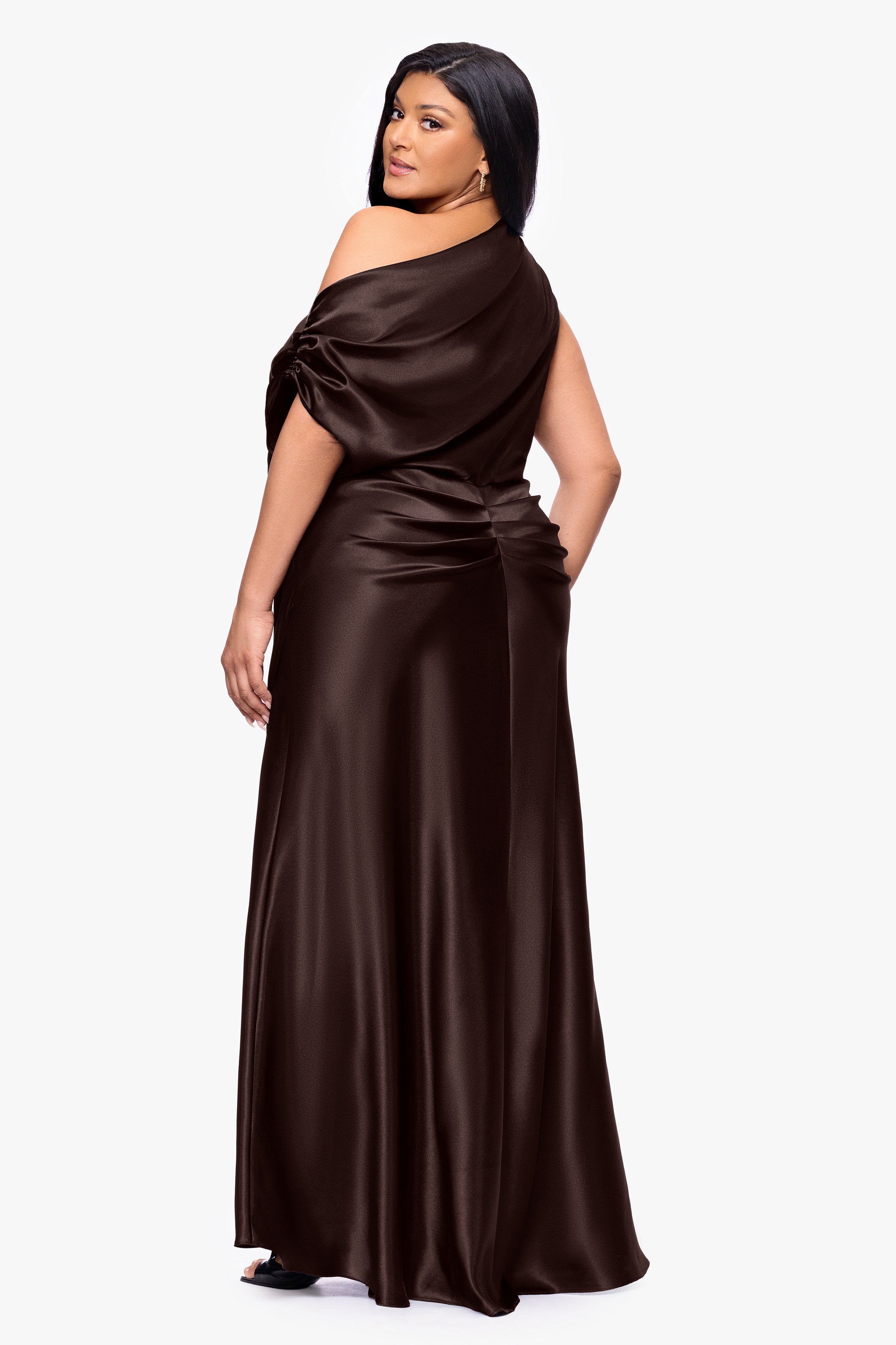 Plus "Sofia" Satin Drop Shoulder Dress