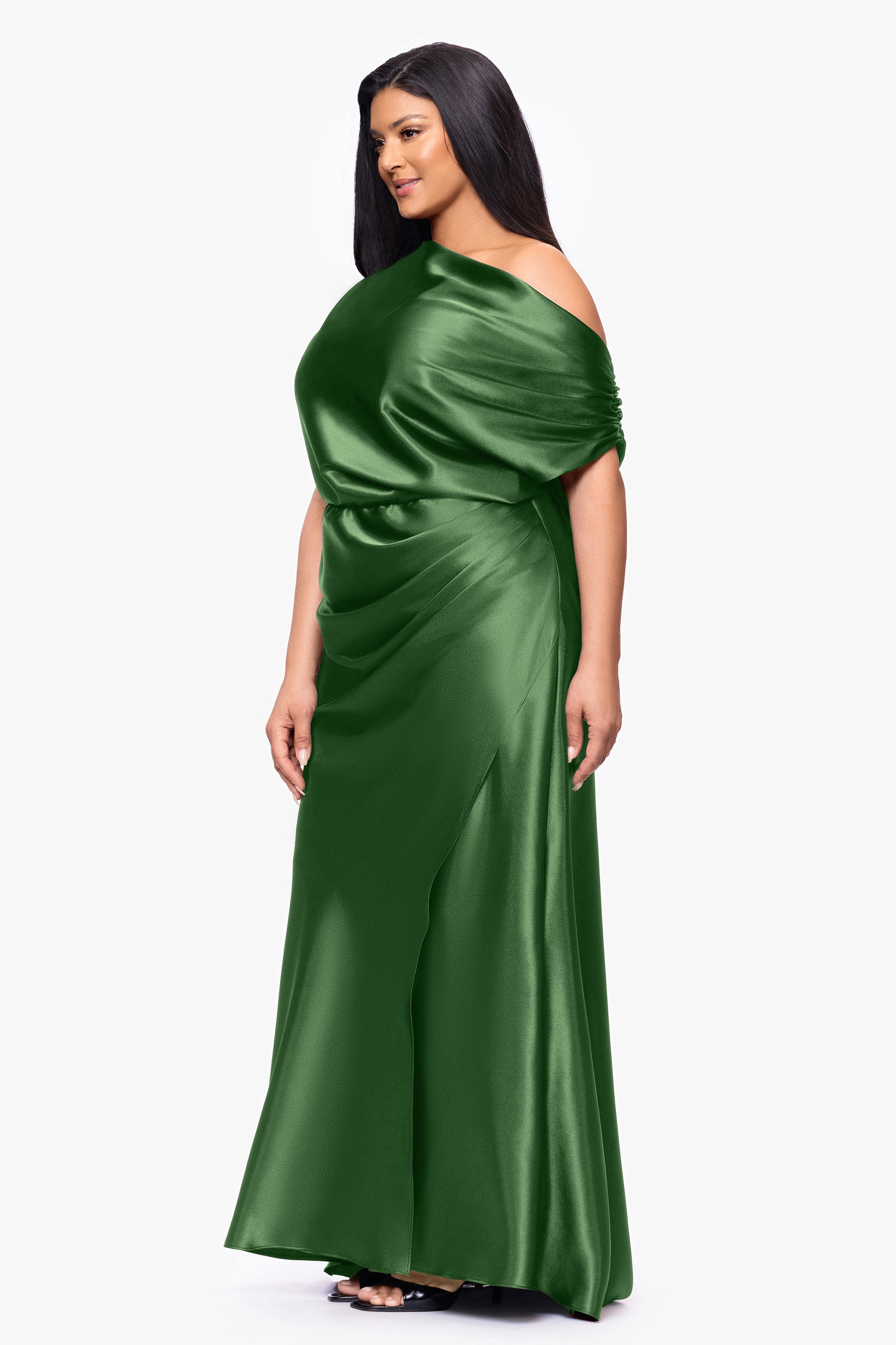 Plus "Sofia" Satin Drop Shoulder Dress