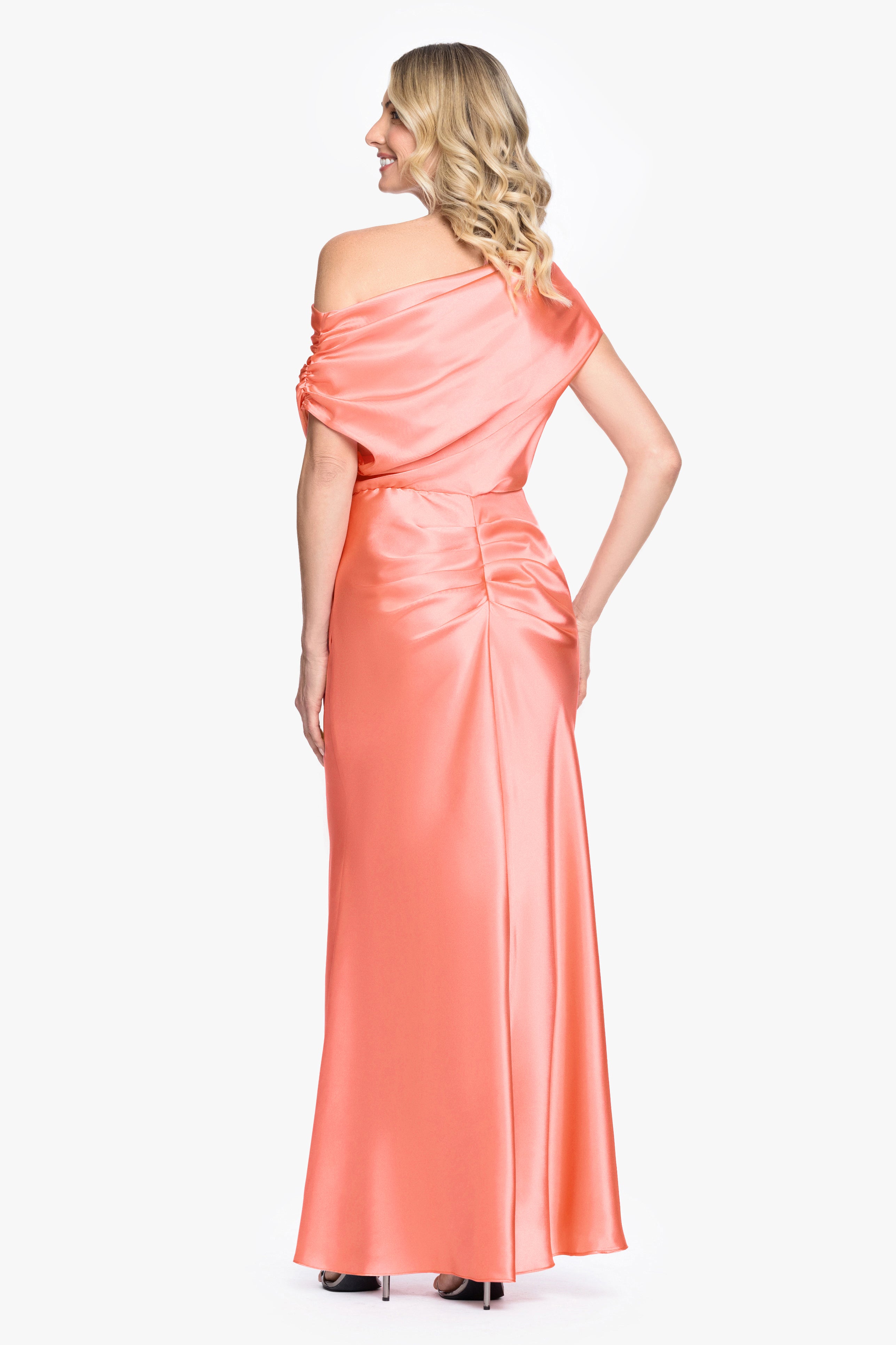 "Sofia" Satin Drop Shoulder Floor Length Dress