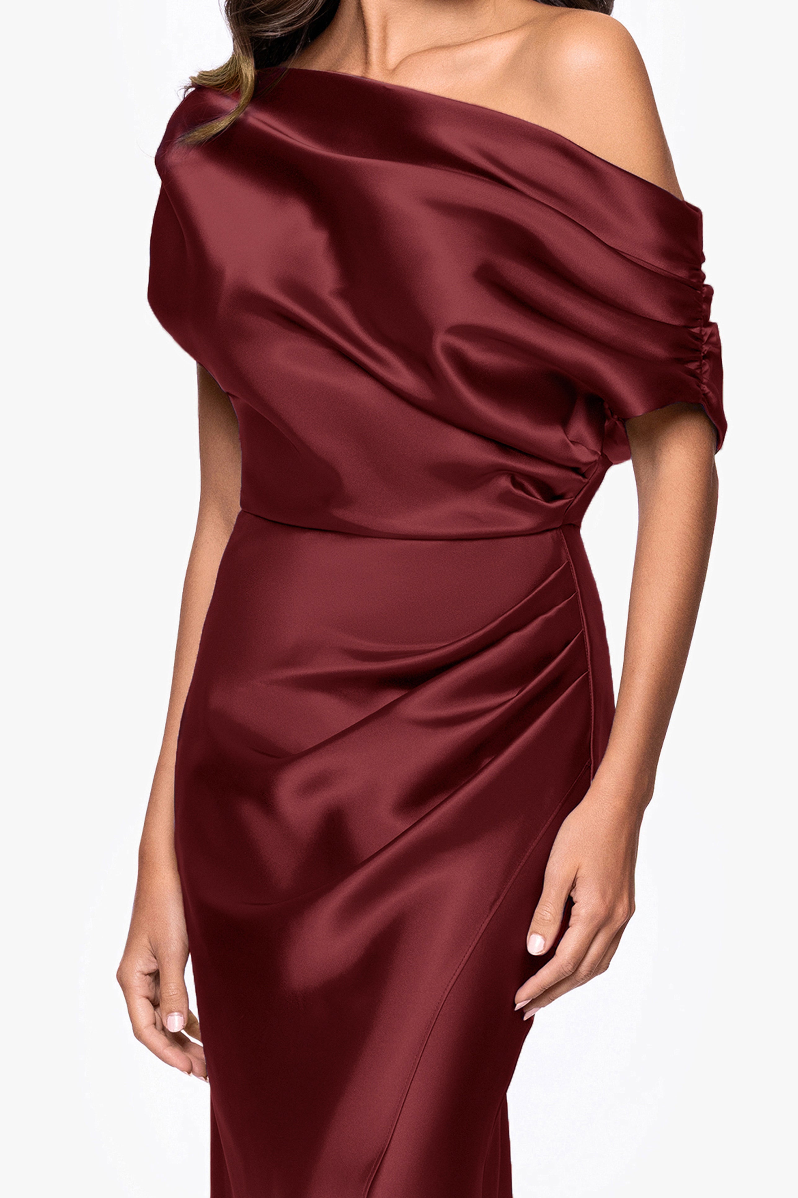 "Sofia" Satin Drop Shoulder Floor Length Dress