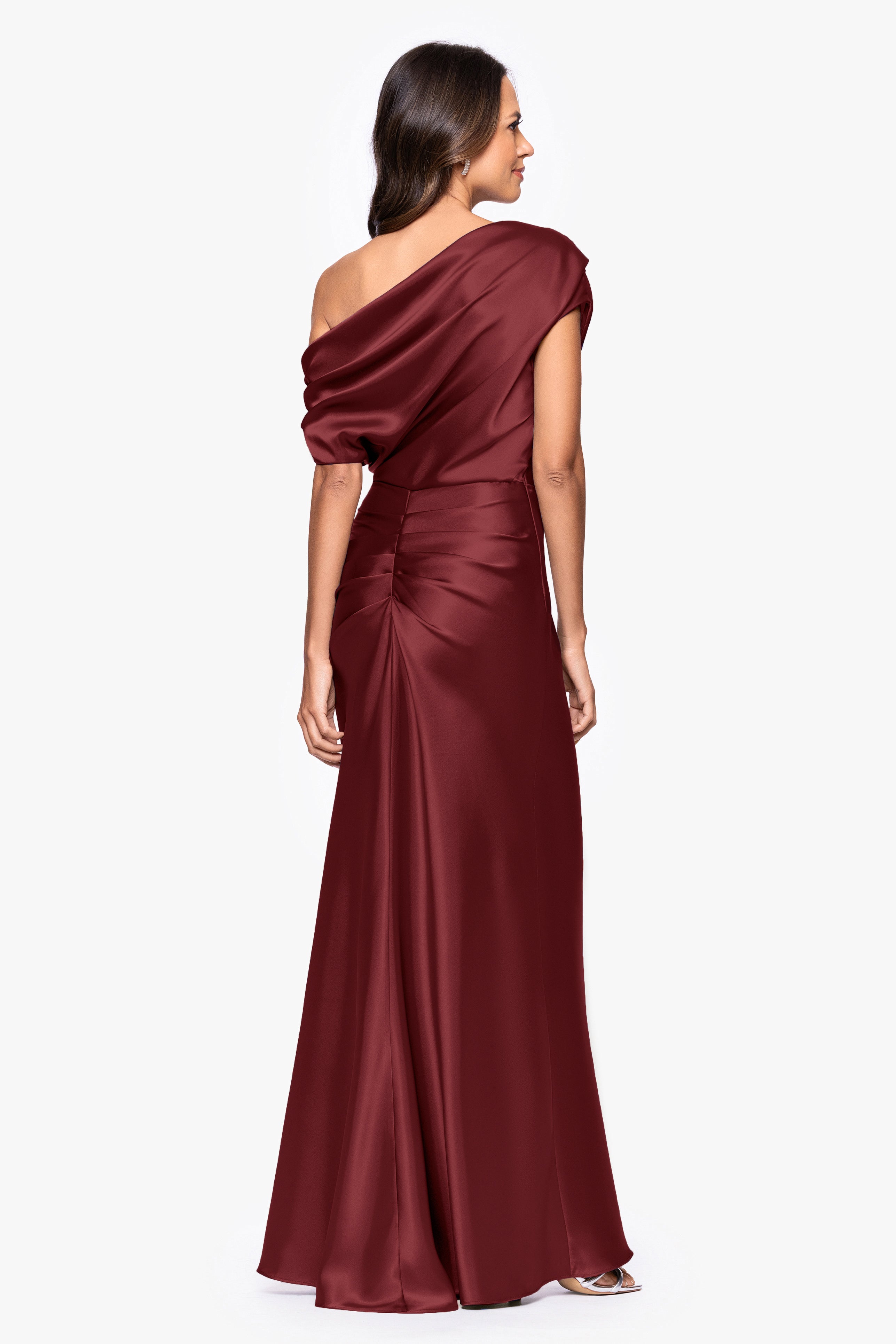 "Sofia" Satin Drop Shoulder Floor Length Dress