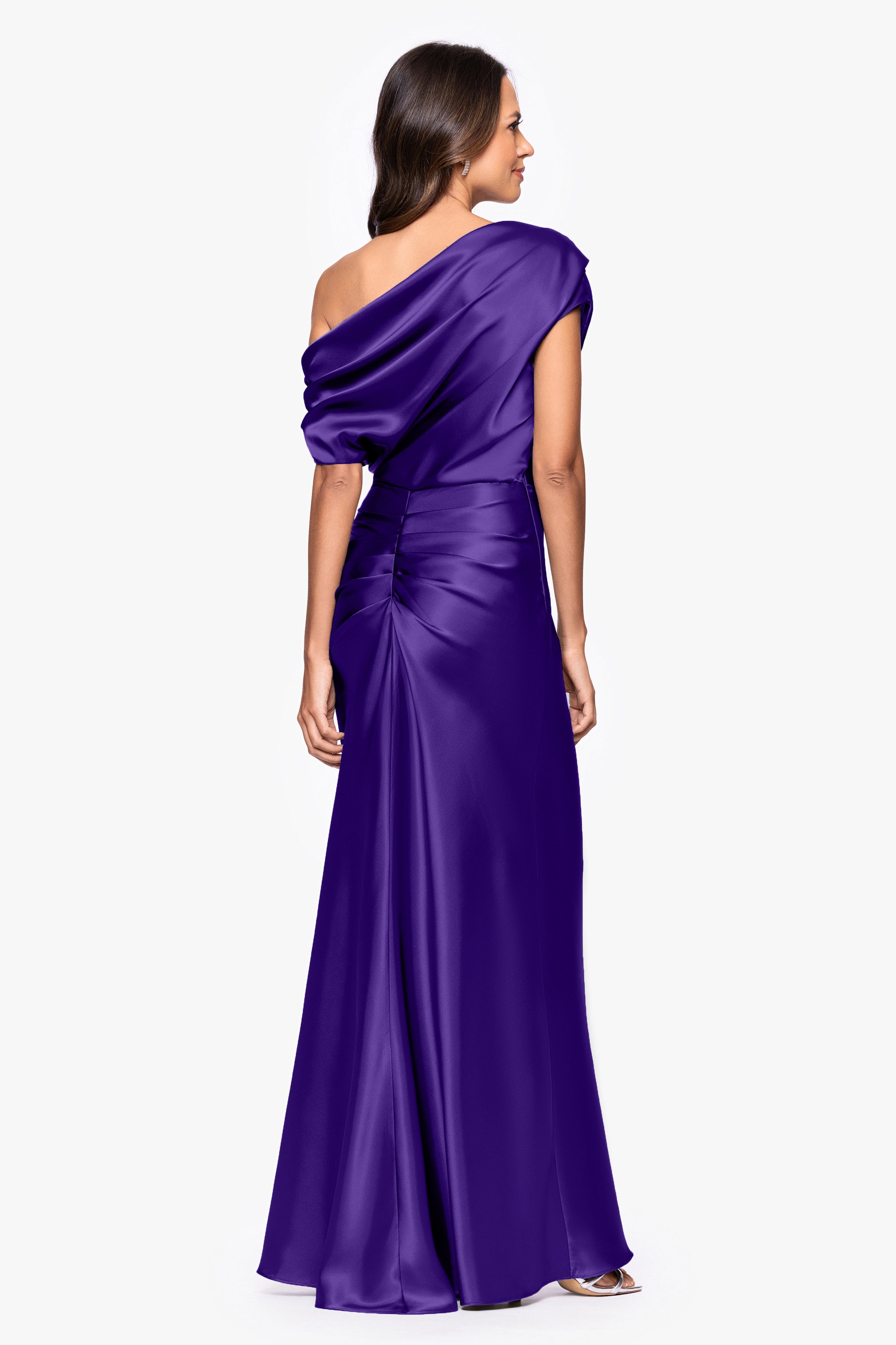 "Sofia" Satin Drop Shoulder Floor Length Dress