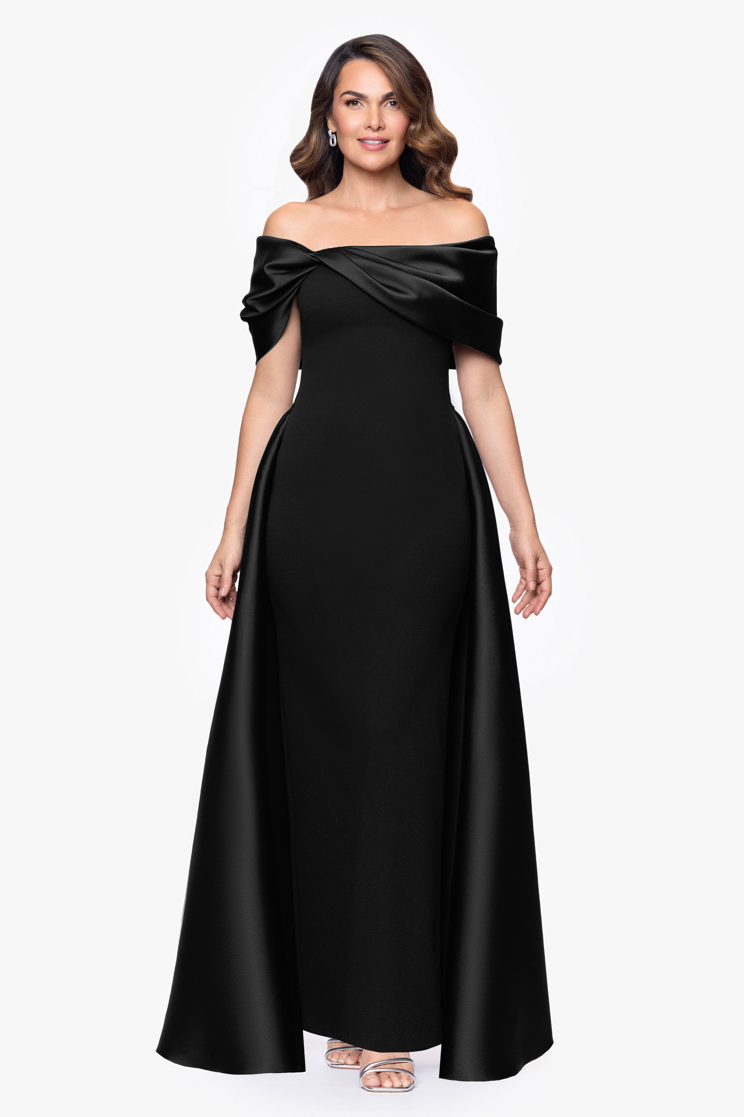 "Kendall" Scuba Crepe and Mikado Twist Floor Length Dress