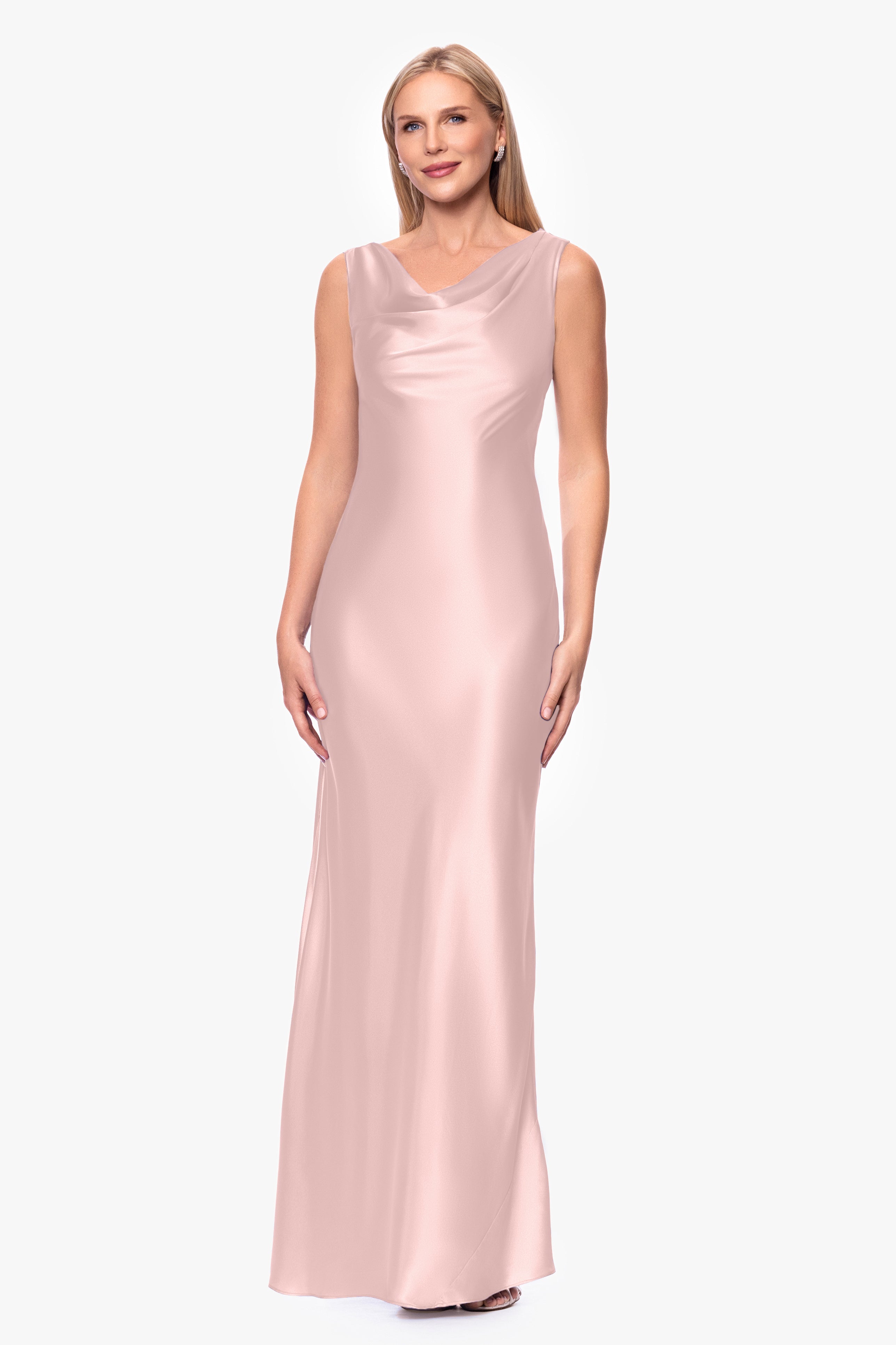 "Amora" Satin Backless Floor Length Dress