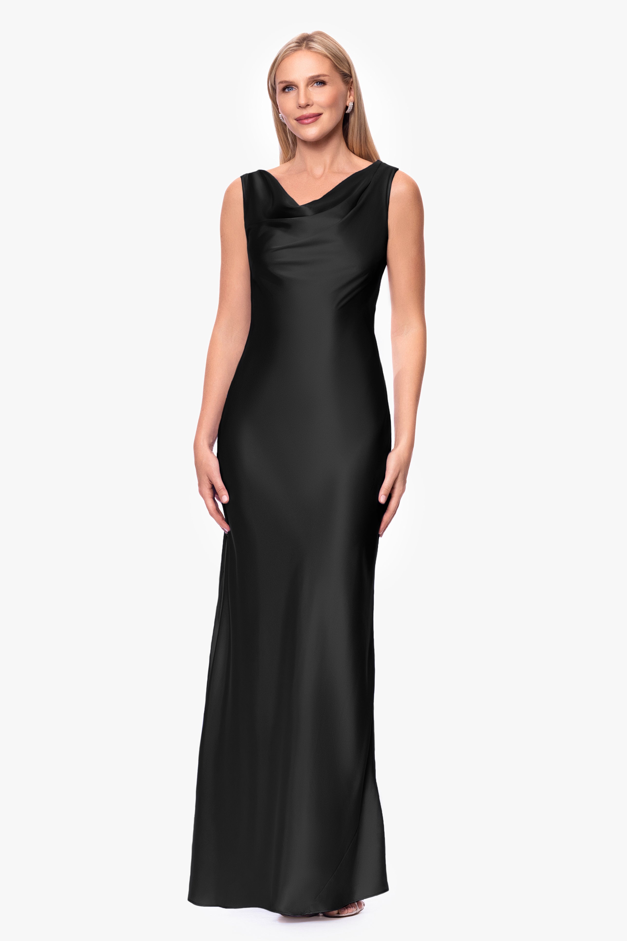 "Amora" Satin Backless Floor Length Dress