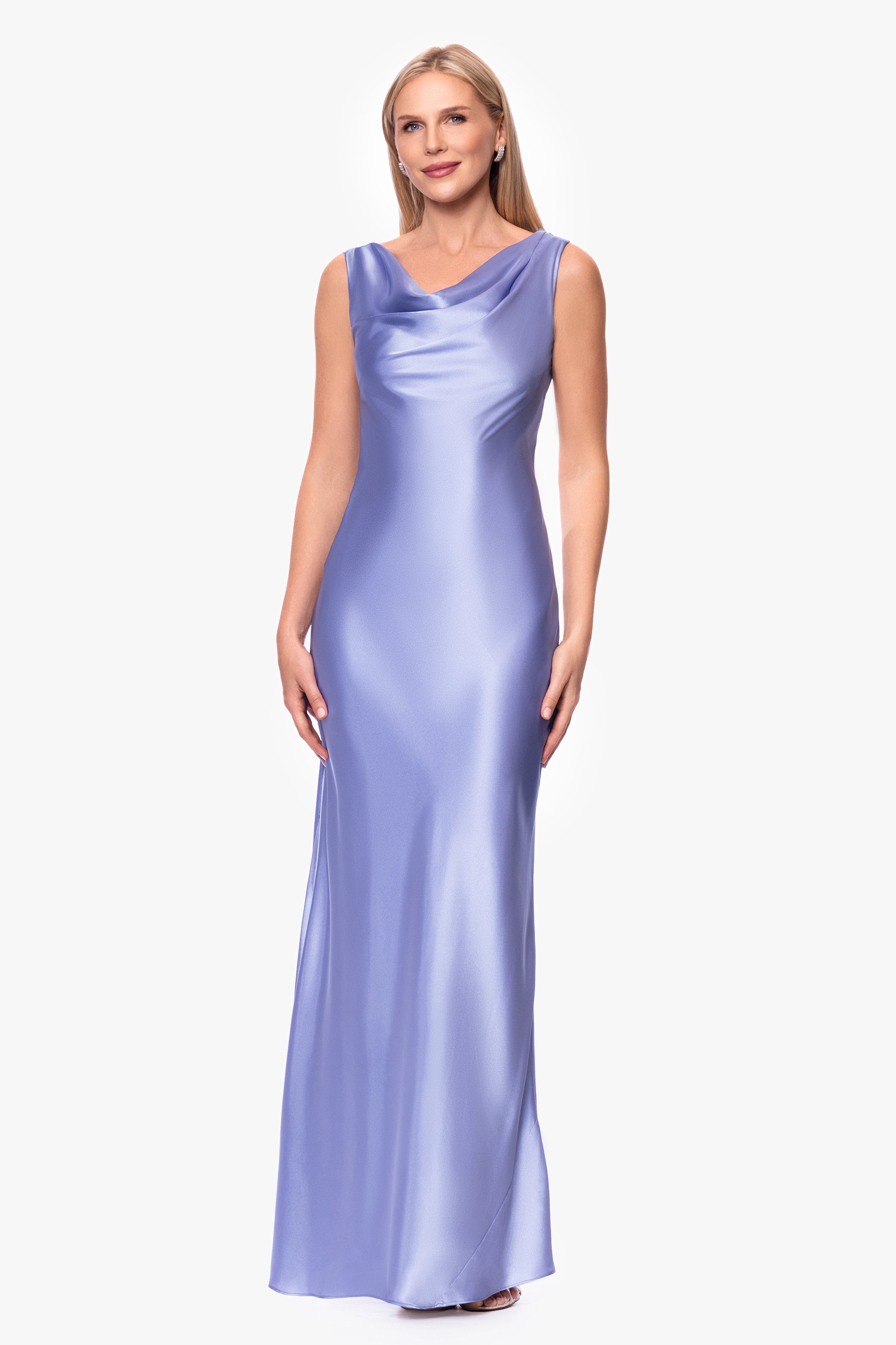 "Amora" Satin Backless Floor Length Dress
