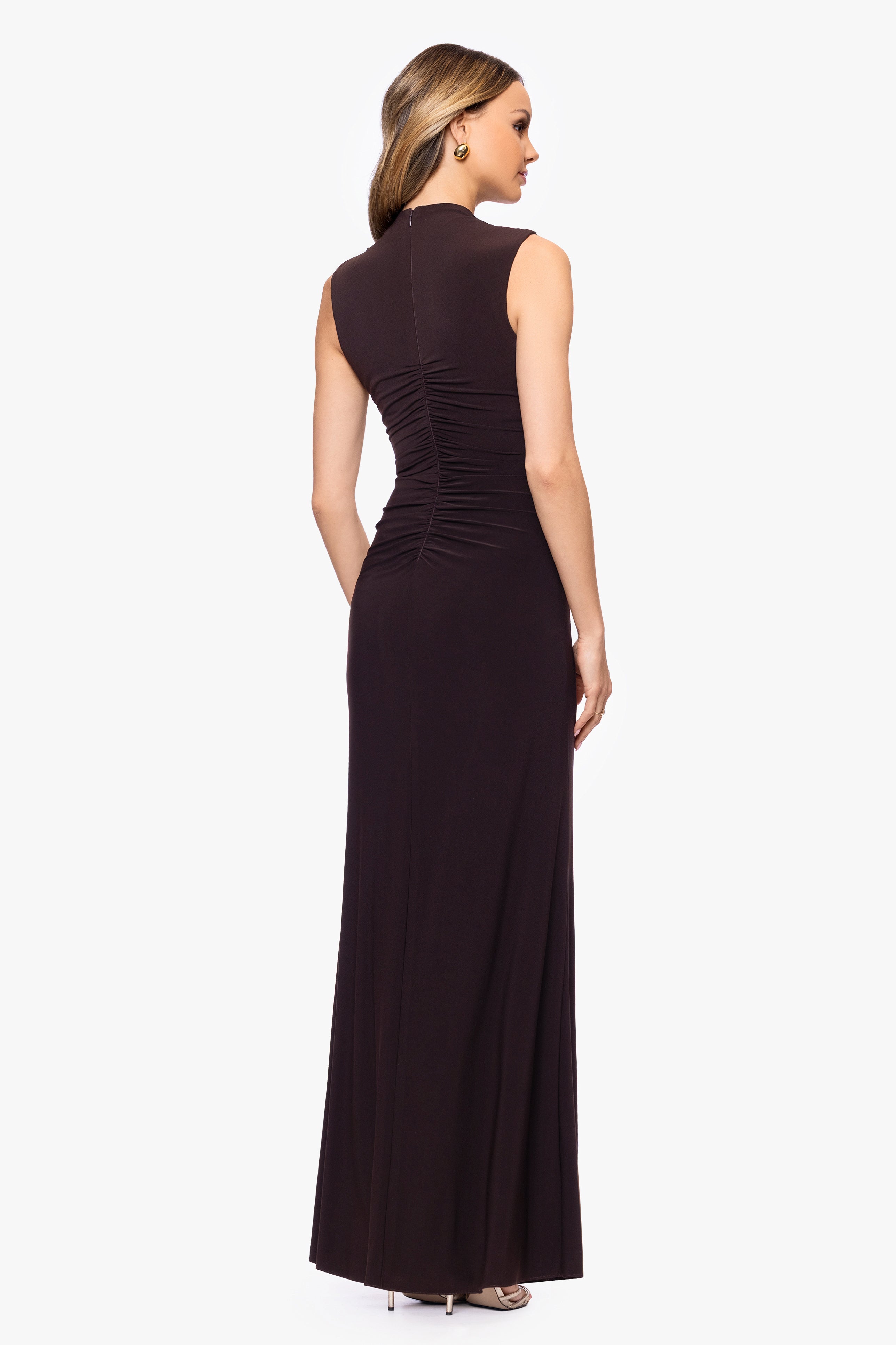 "Perry" Jersey Knit Rouched Floor Length Dress