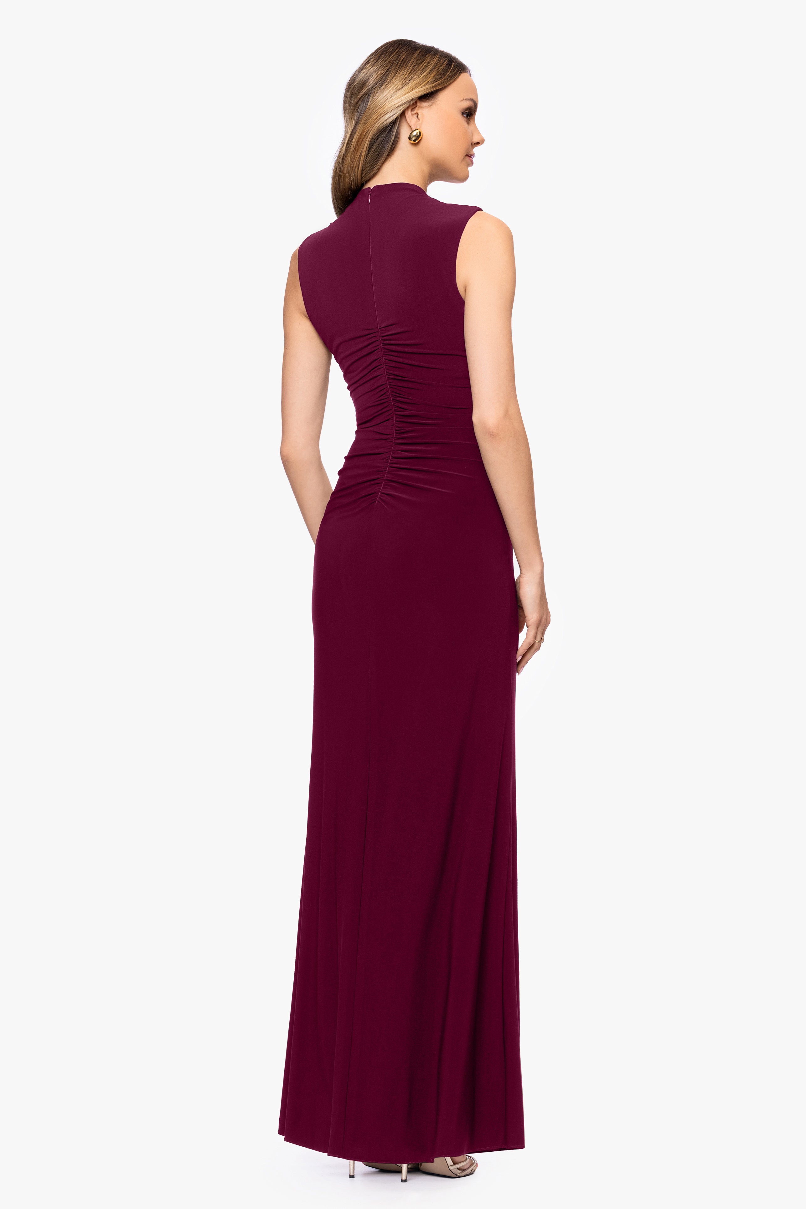 "Perry" Jersey Knit Rouched Floor Length Dress