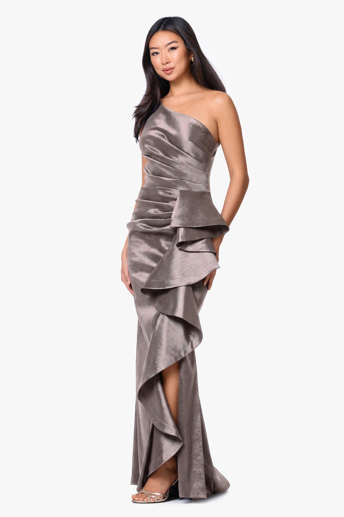 "Evangeline" Taffeta One Shoulder Dress