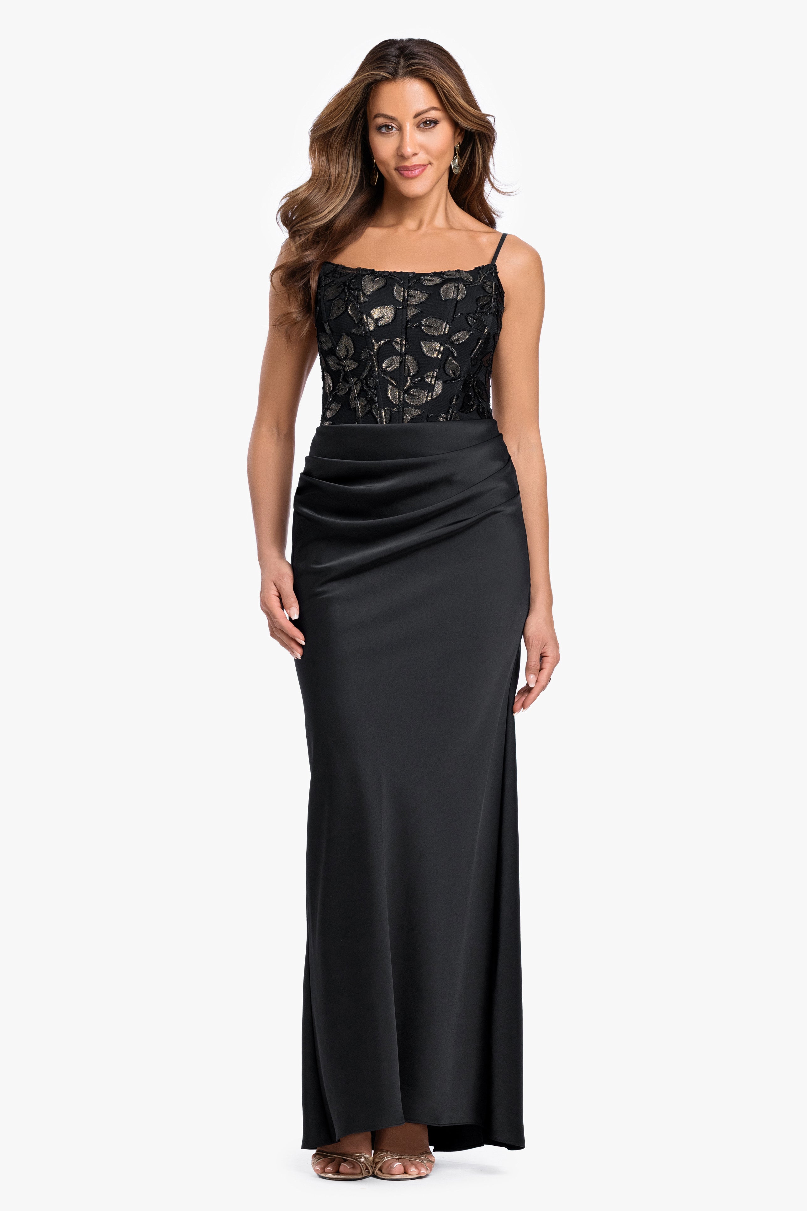 "Claudia" Clipped Burnout & Satin Skirt Dress