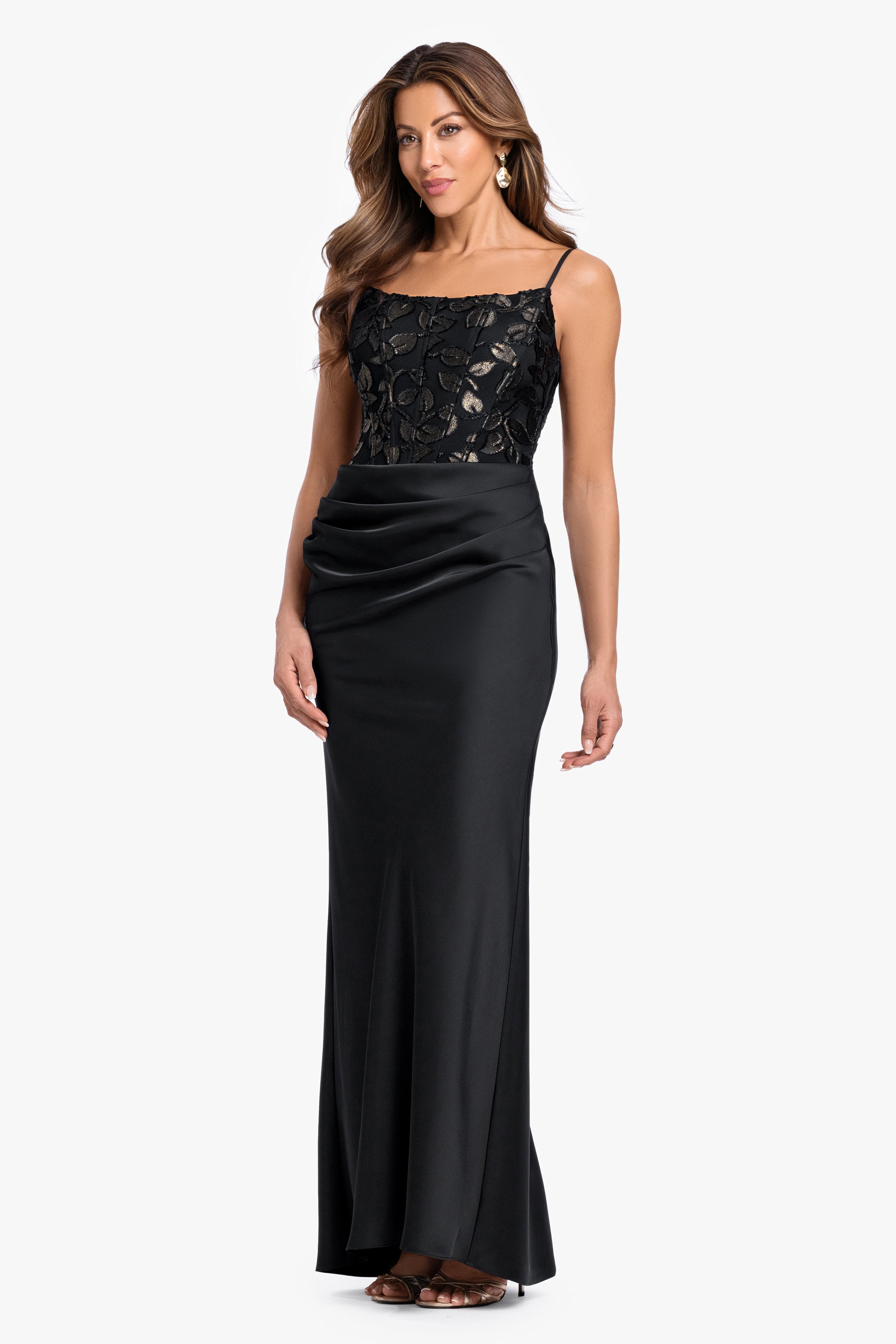 "Claudia" Clipped Burnout & Satin Skirt Dress