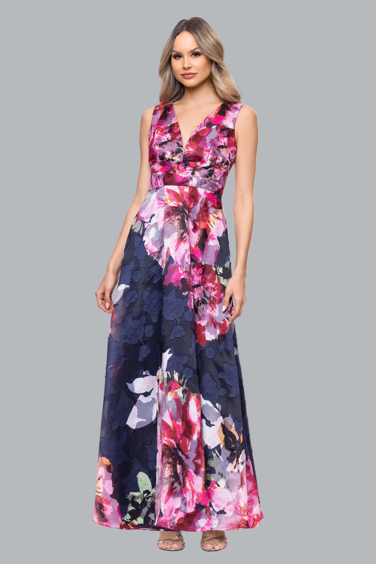 "Teagan" Jacquard Printed V-Neck Dress