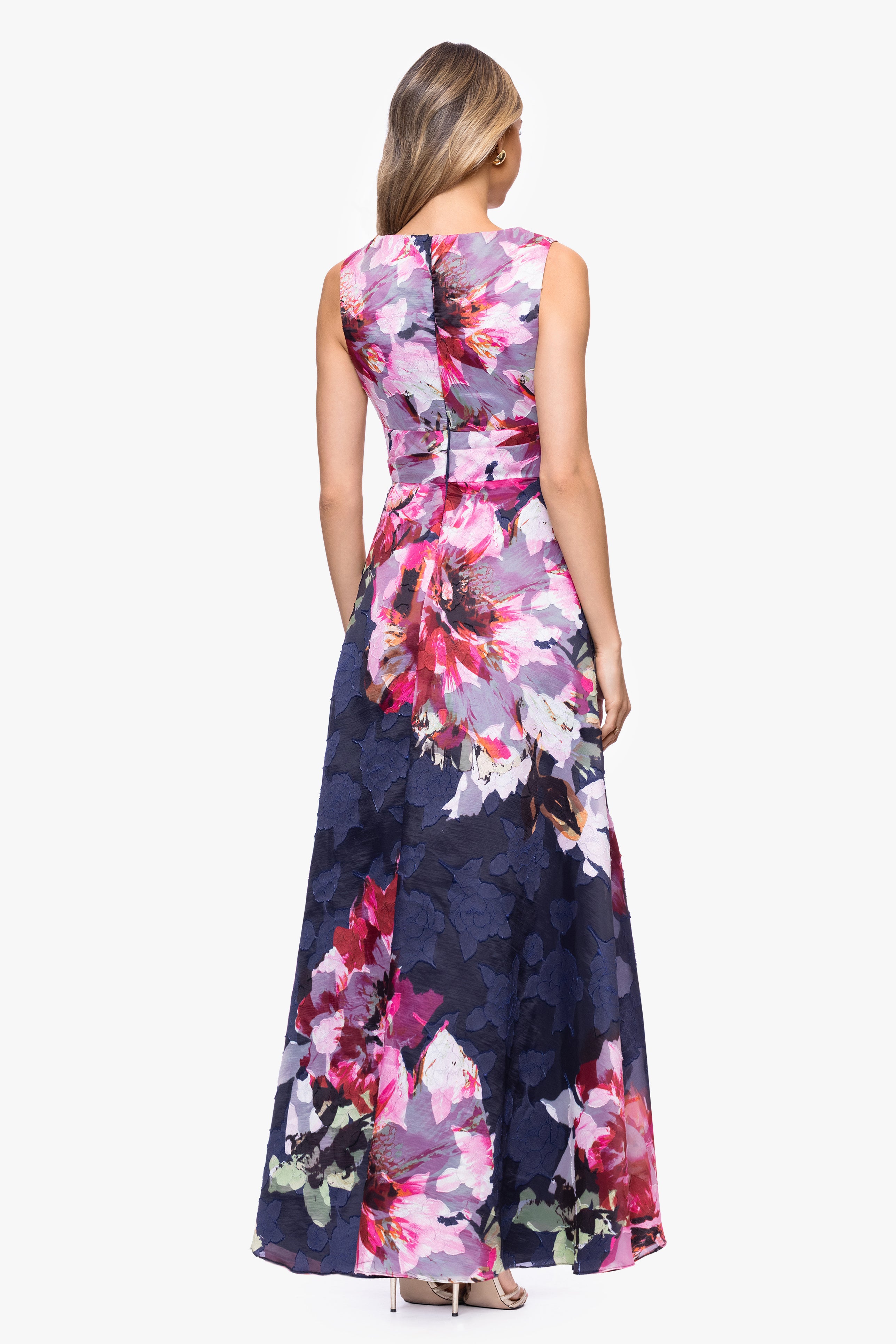 "Teagan" Jacquard Printed V-Neck Dress
