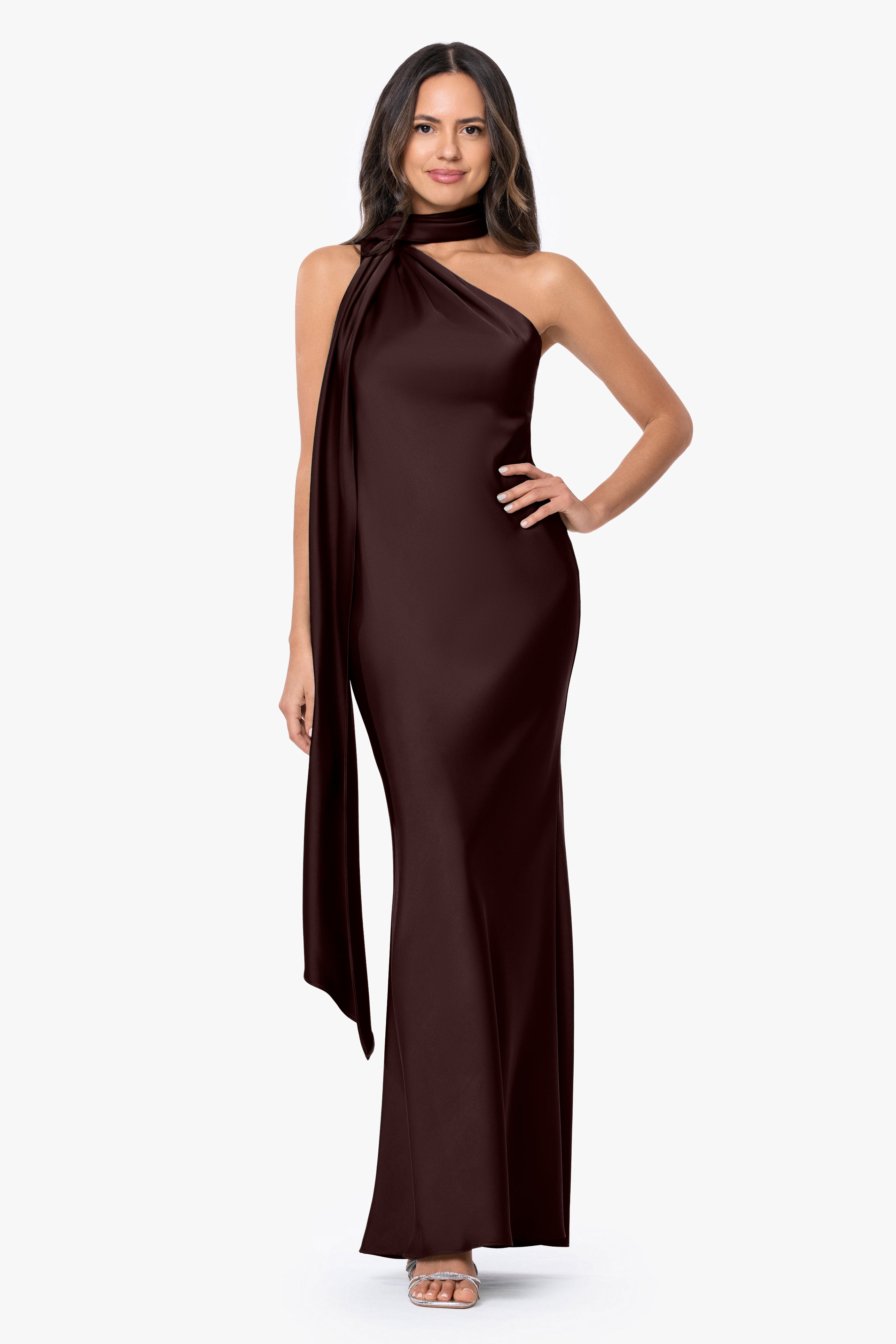 "Fallon" Satin Asymmetrical Necktie Sash Dress