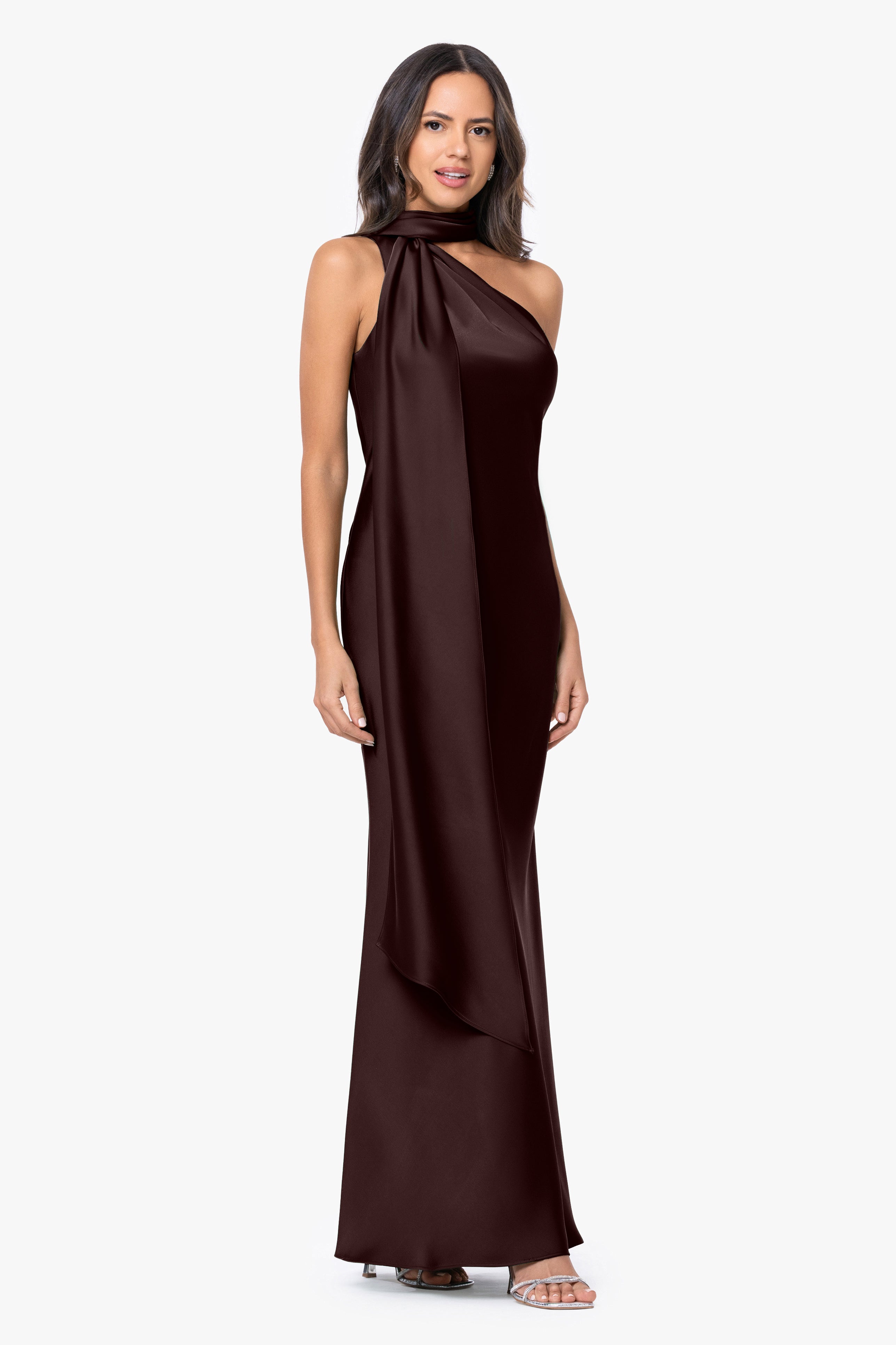 "Fallon" Satin Asymmetrical Necktie Sash Dress