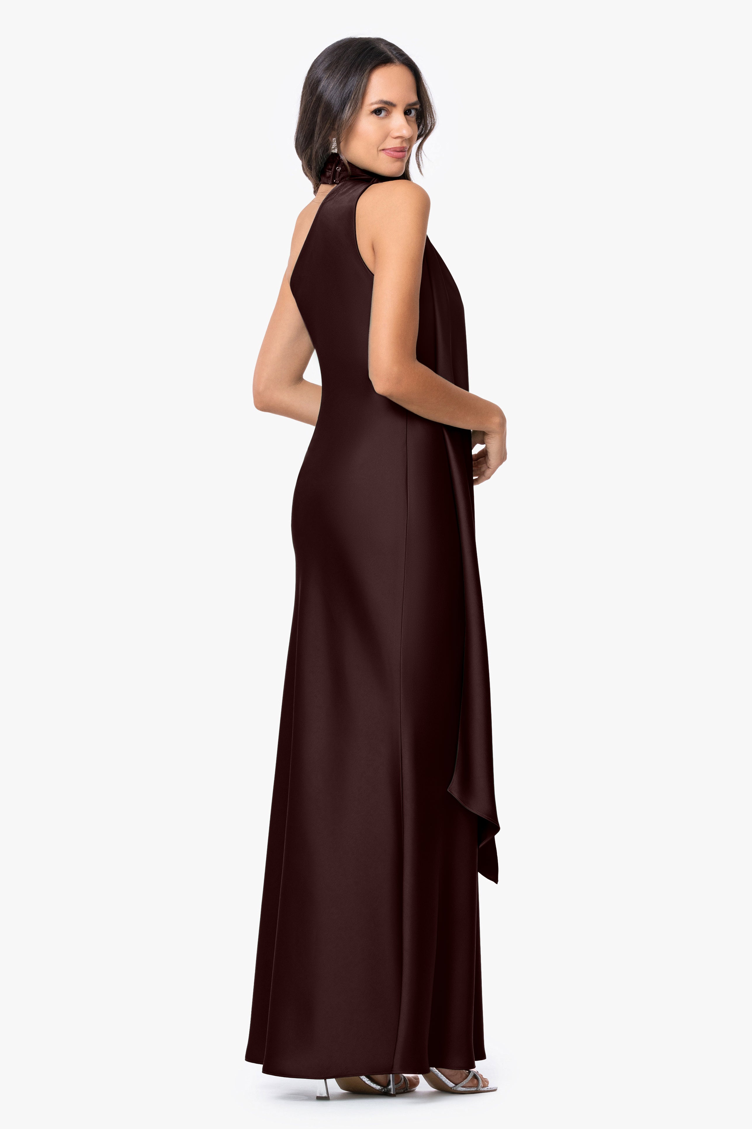 "Fallon" Satin Asymmetrical Necktie Sash Dress