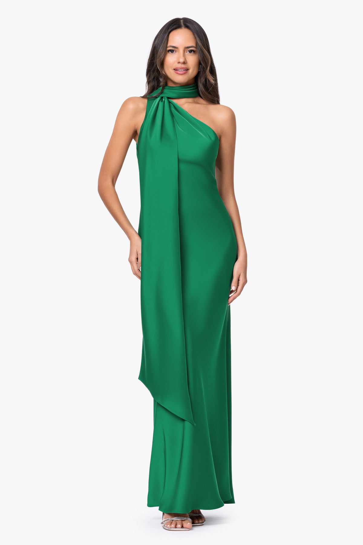 "Fallon" Satin Asymmetrical Necktie Sash Dress