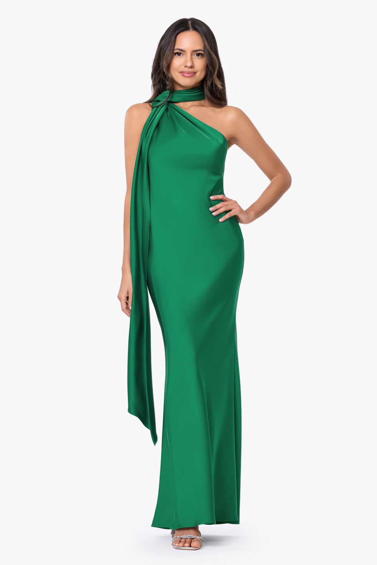 "Fallon" Satin Asymmetrical Necktie Sash Dress