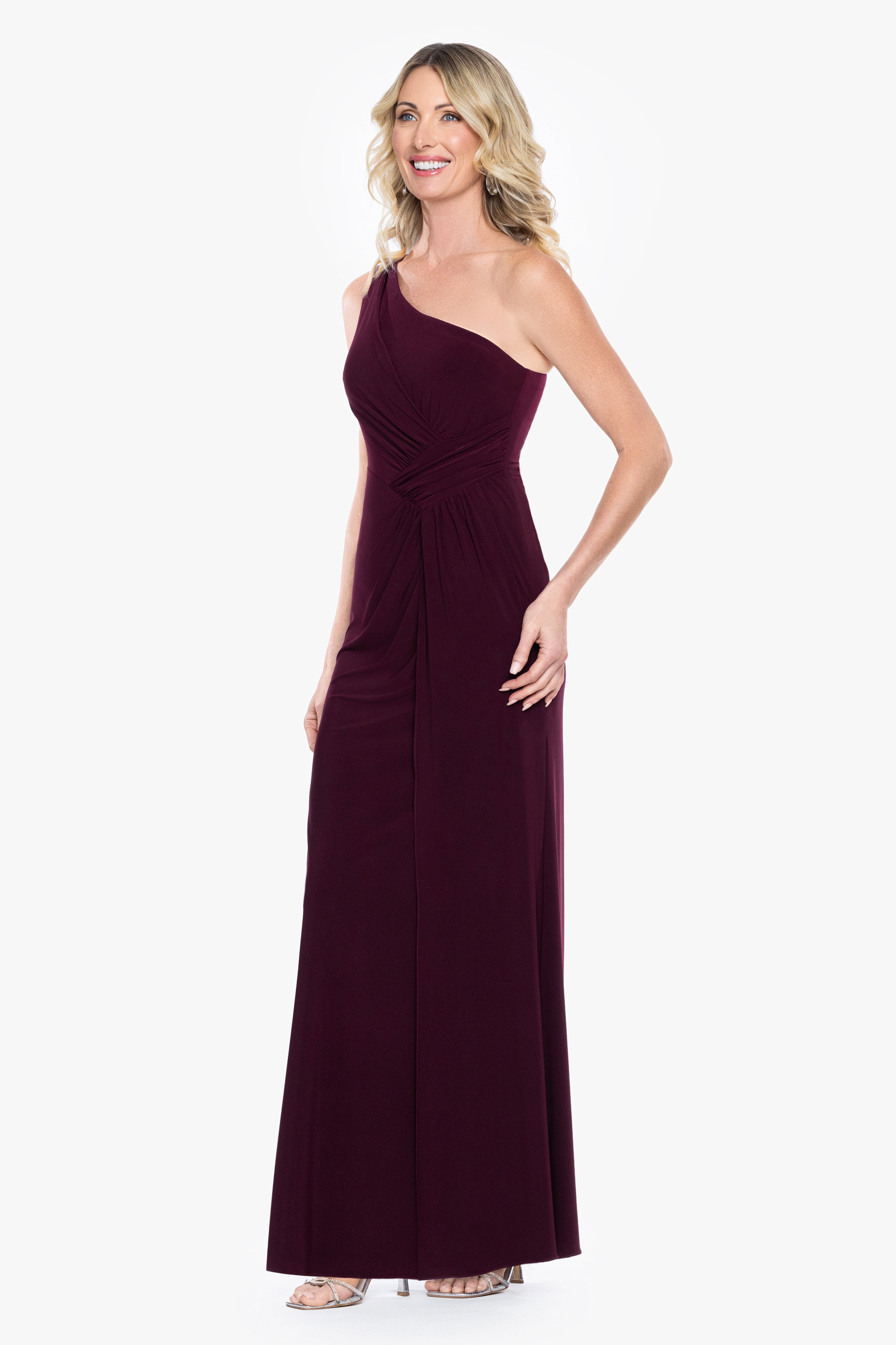 "Alma" Jersey Knit One Shoulder Ruched Dress