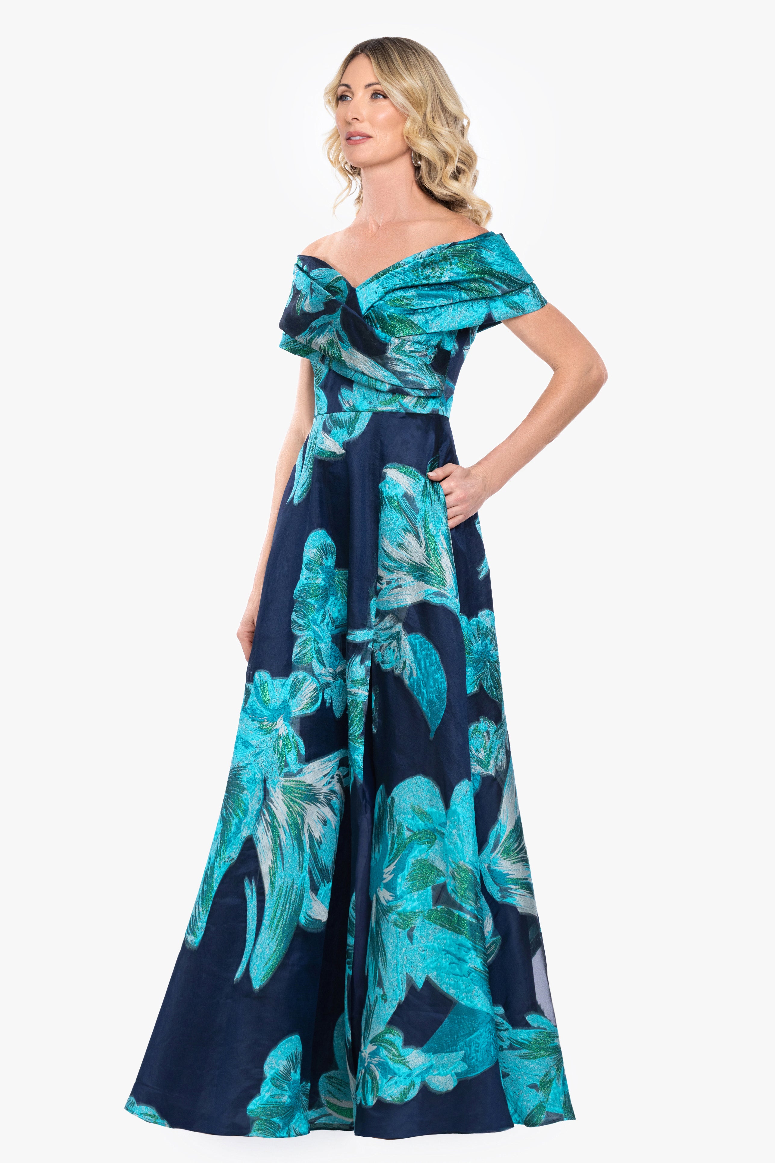 "Liza" Organza Brocade Off The Shoulder Gown