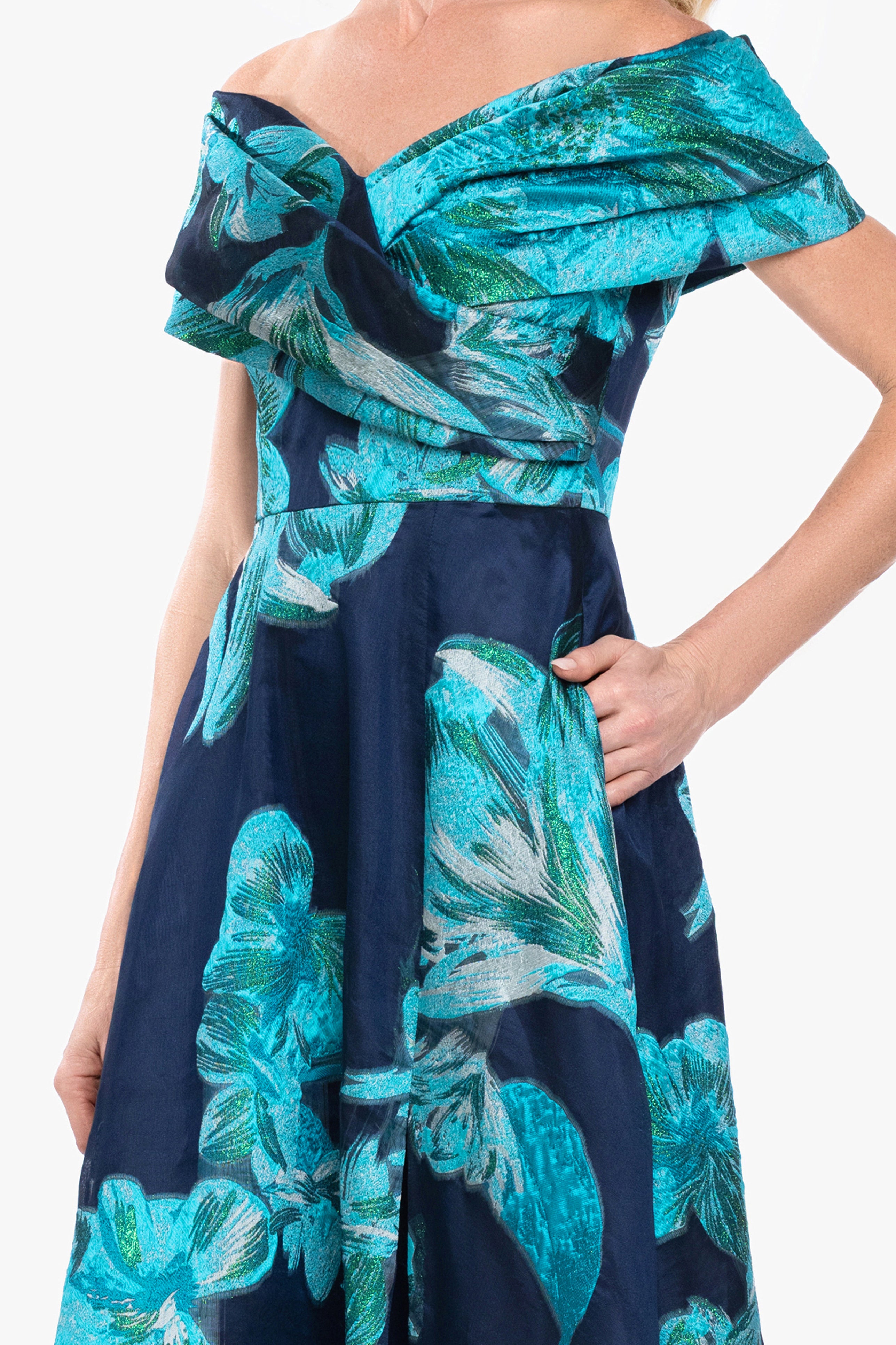 "Liza" Organza Brocade Off The Shoulder Gown
