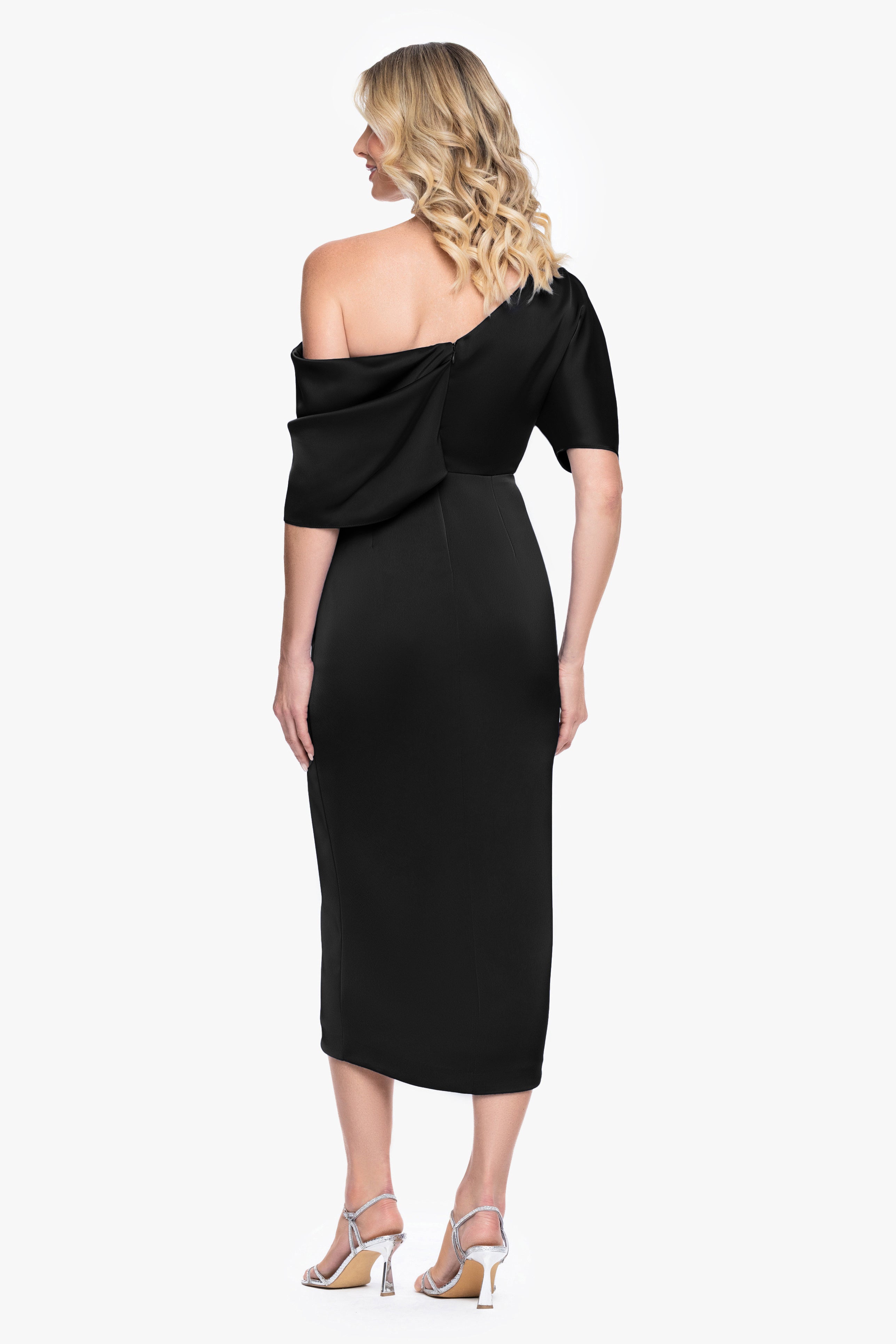 "Sylvie" Satin Short Sleeve Tulip Midi Dress