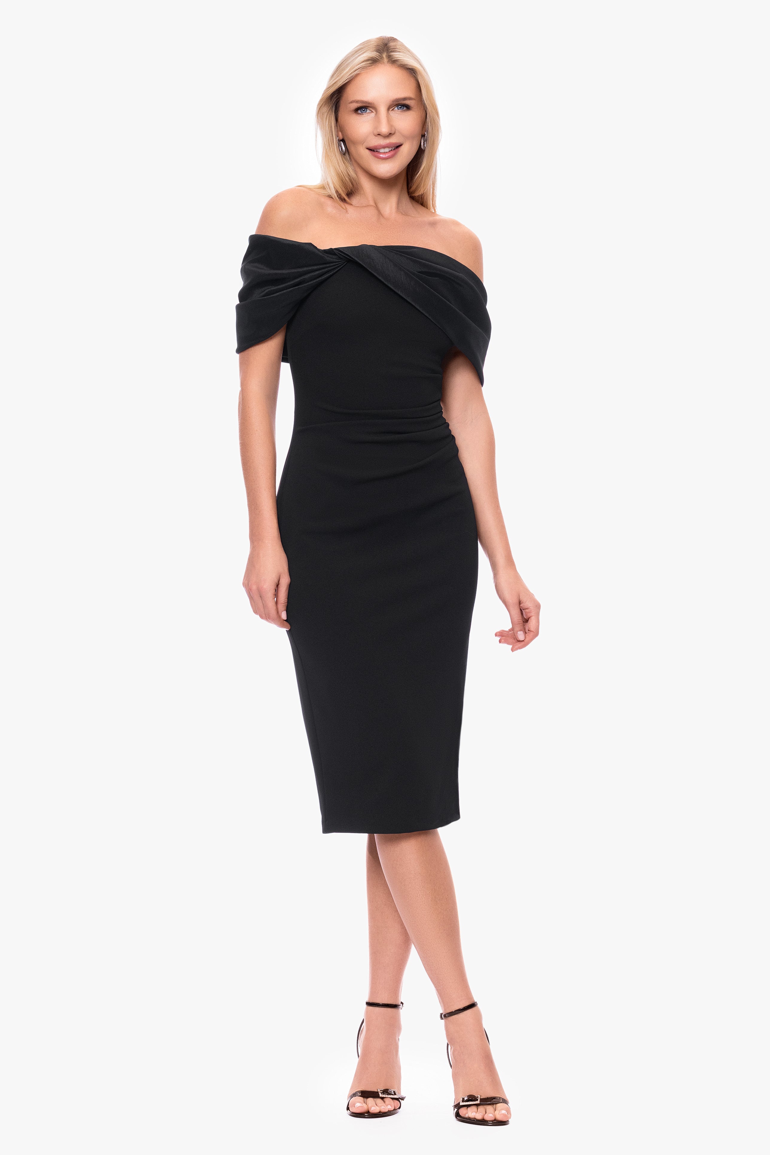 "Sloane" Scuba Crepe Off The Shoulder Short Dress