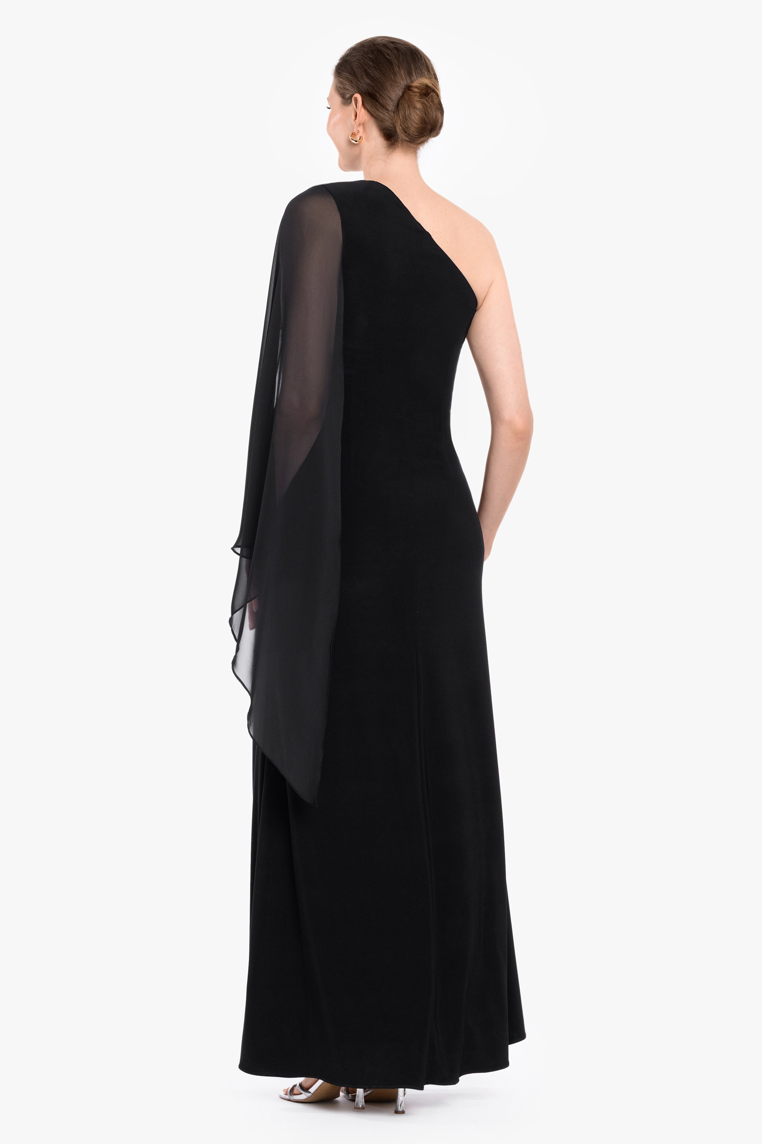 "Colleen" Jersey Knit & Chiffon One Shoulder Dress