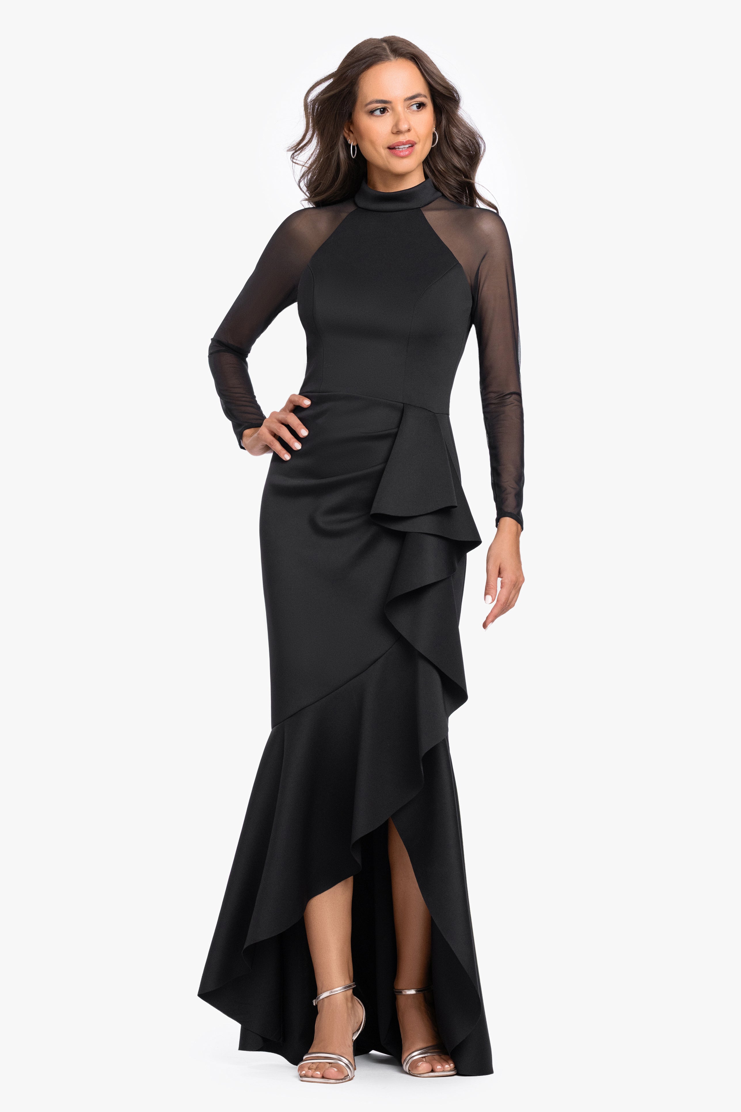 "Blair" Techno Scuba Mesh Long Sleeve Dress
