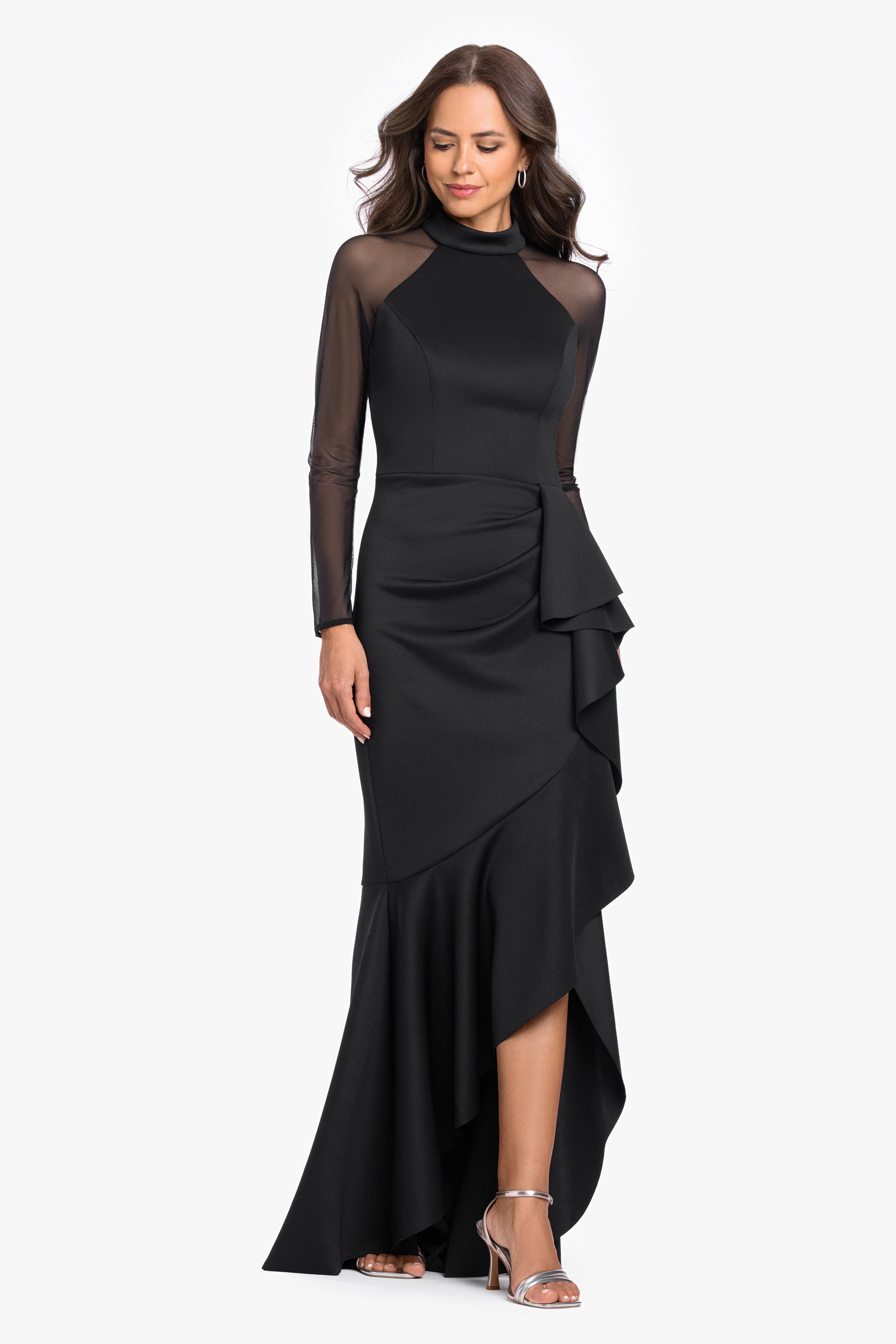 "Blair" Techno Scuba Mesh Long Sleeve Dress