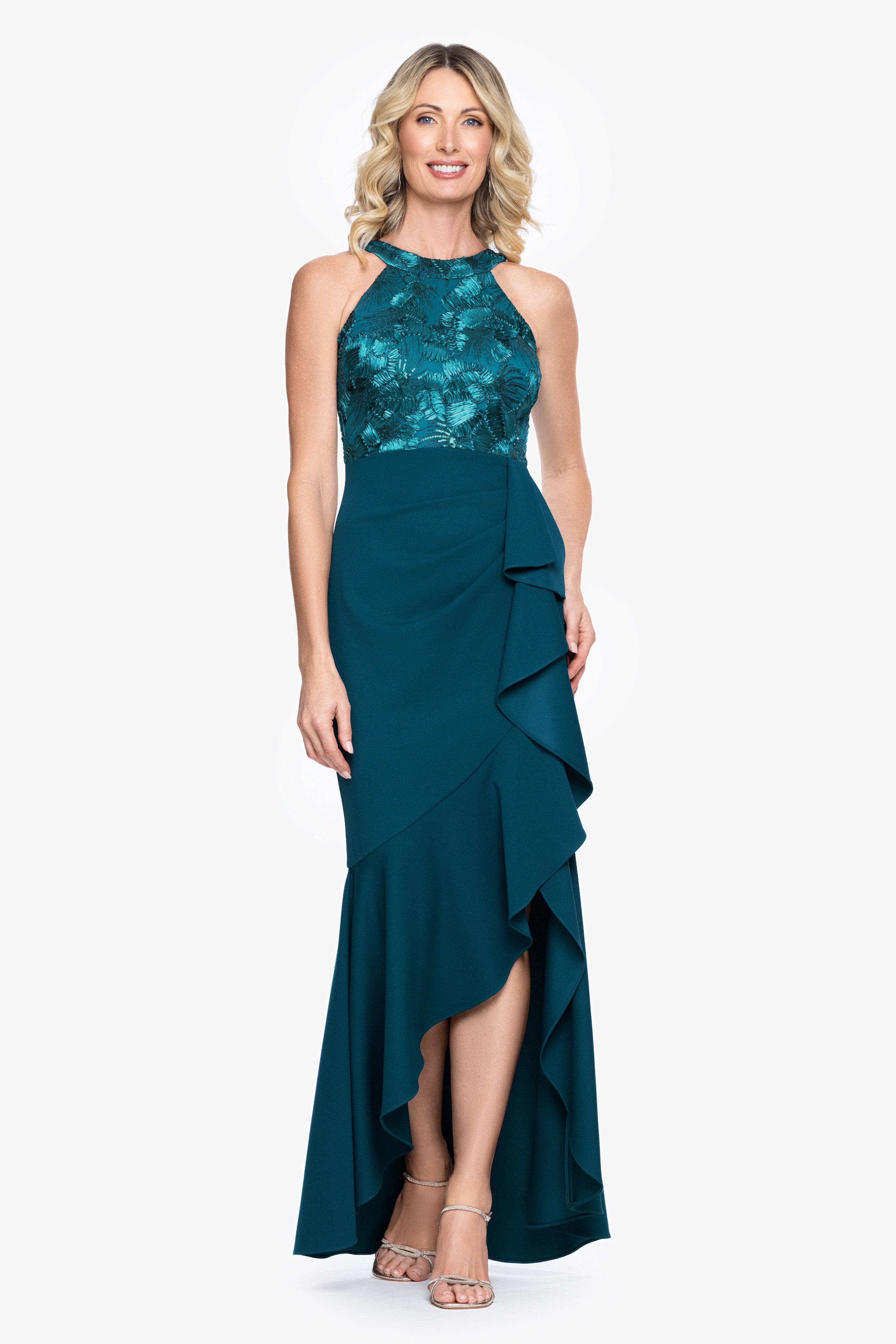 "Erin" Soutache Halter Top & Scuba Crepe Skirt Dress