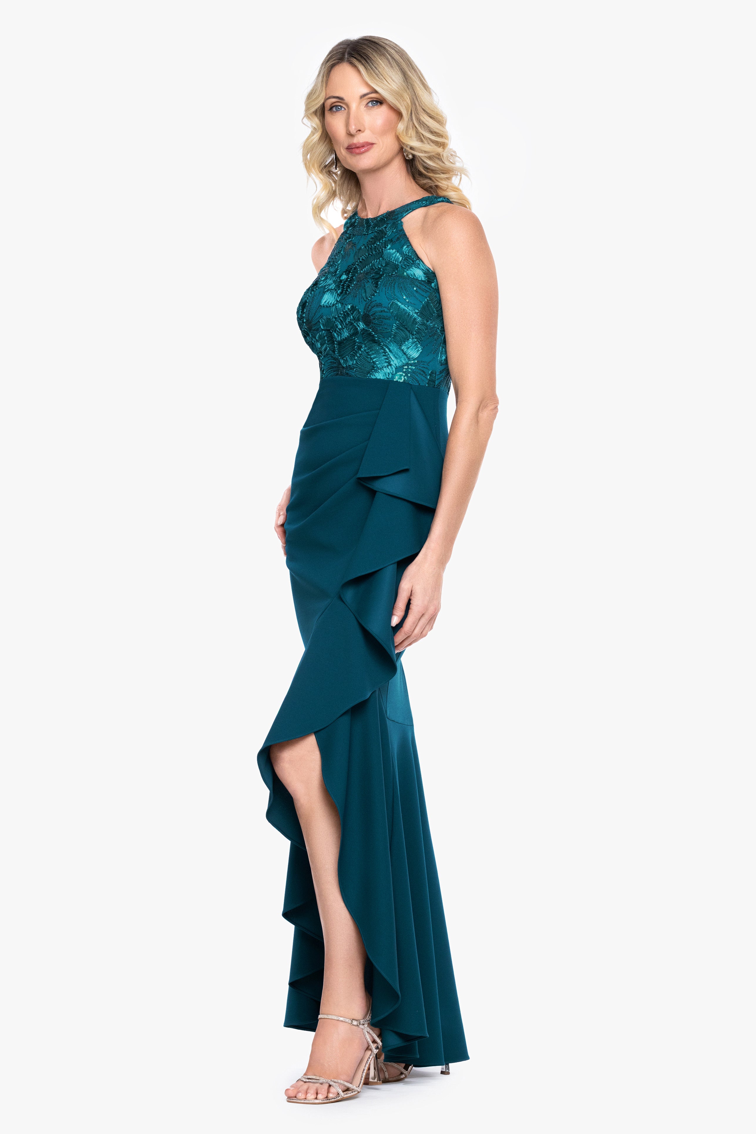 "Erin" Soutache Halter Top & Scuba Crepe Skirt Dress